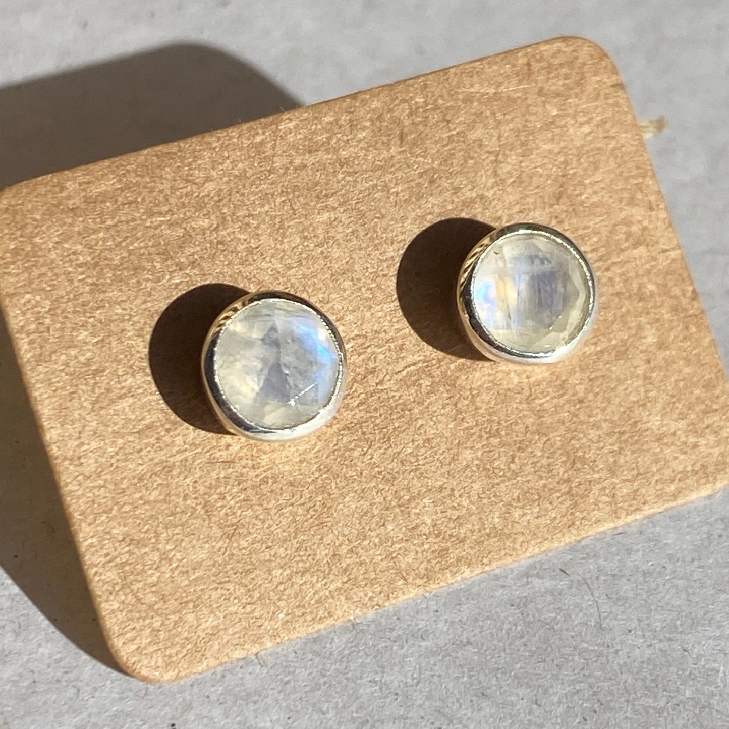 Moonstone sterling silver studs faceted 6mm
