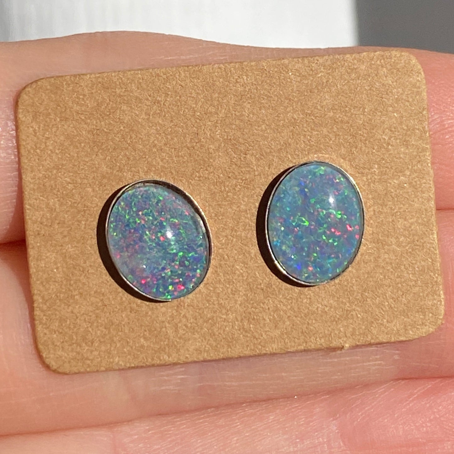 Australian opal 8x10mm sterling silver studs