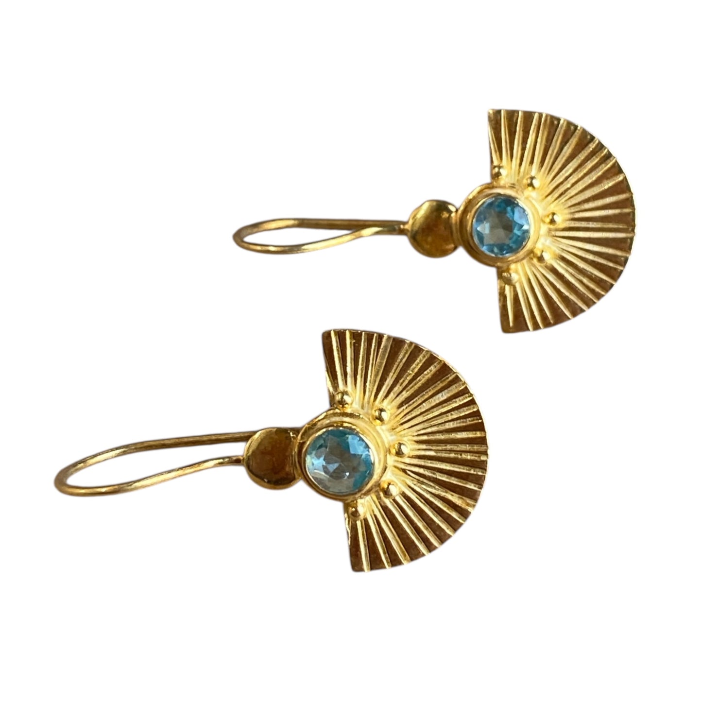 Gold Blue Topaz fan earrings