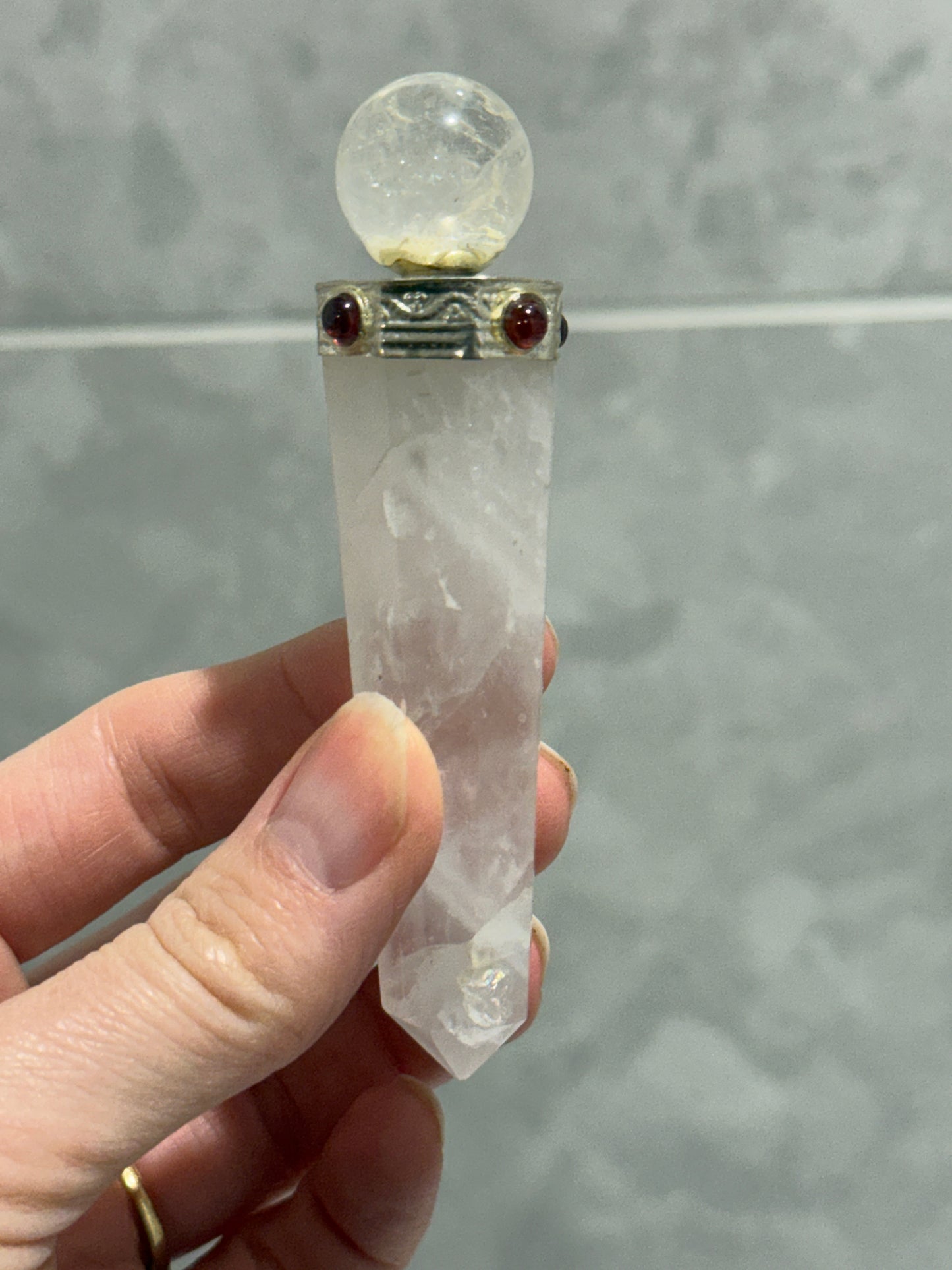 Clear Quartz and garnet wand