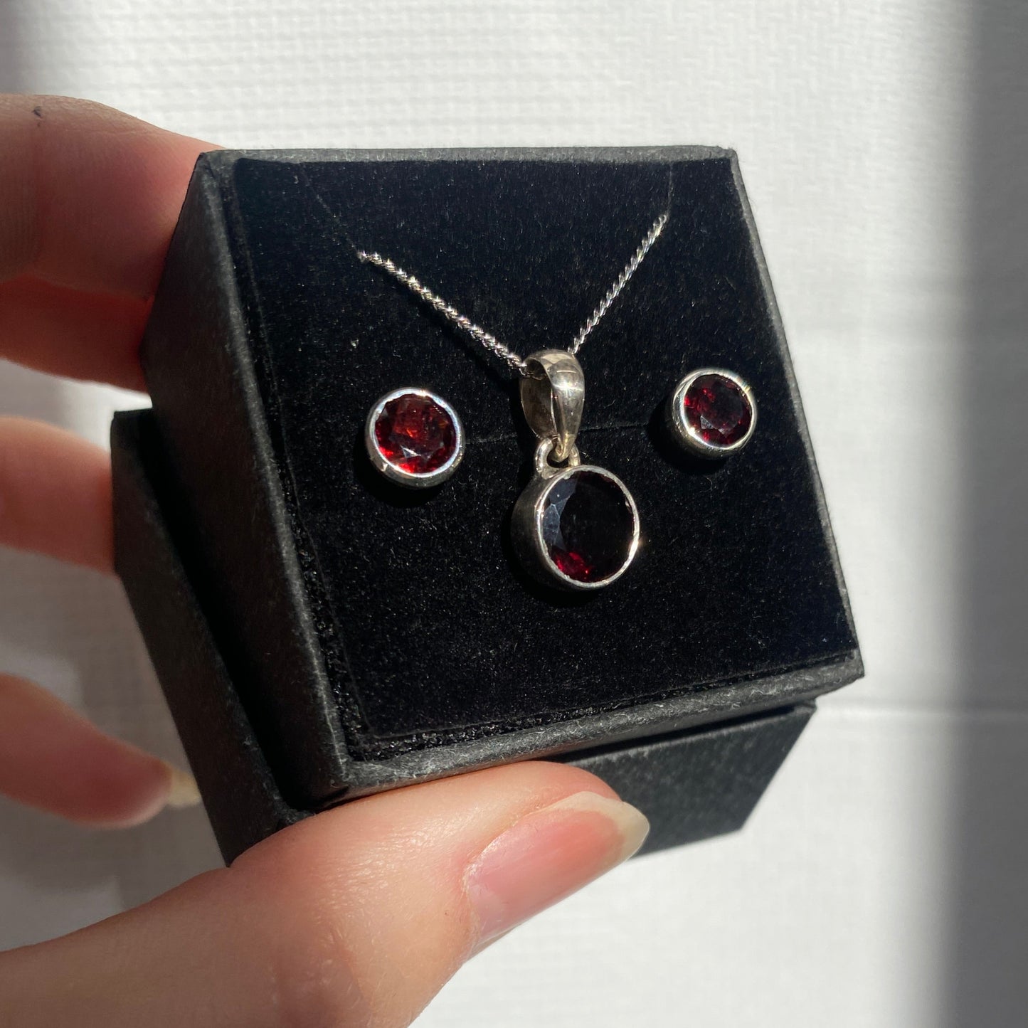 Garnet set, studs and pendant