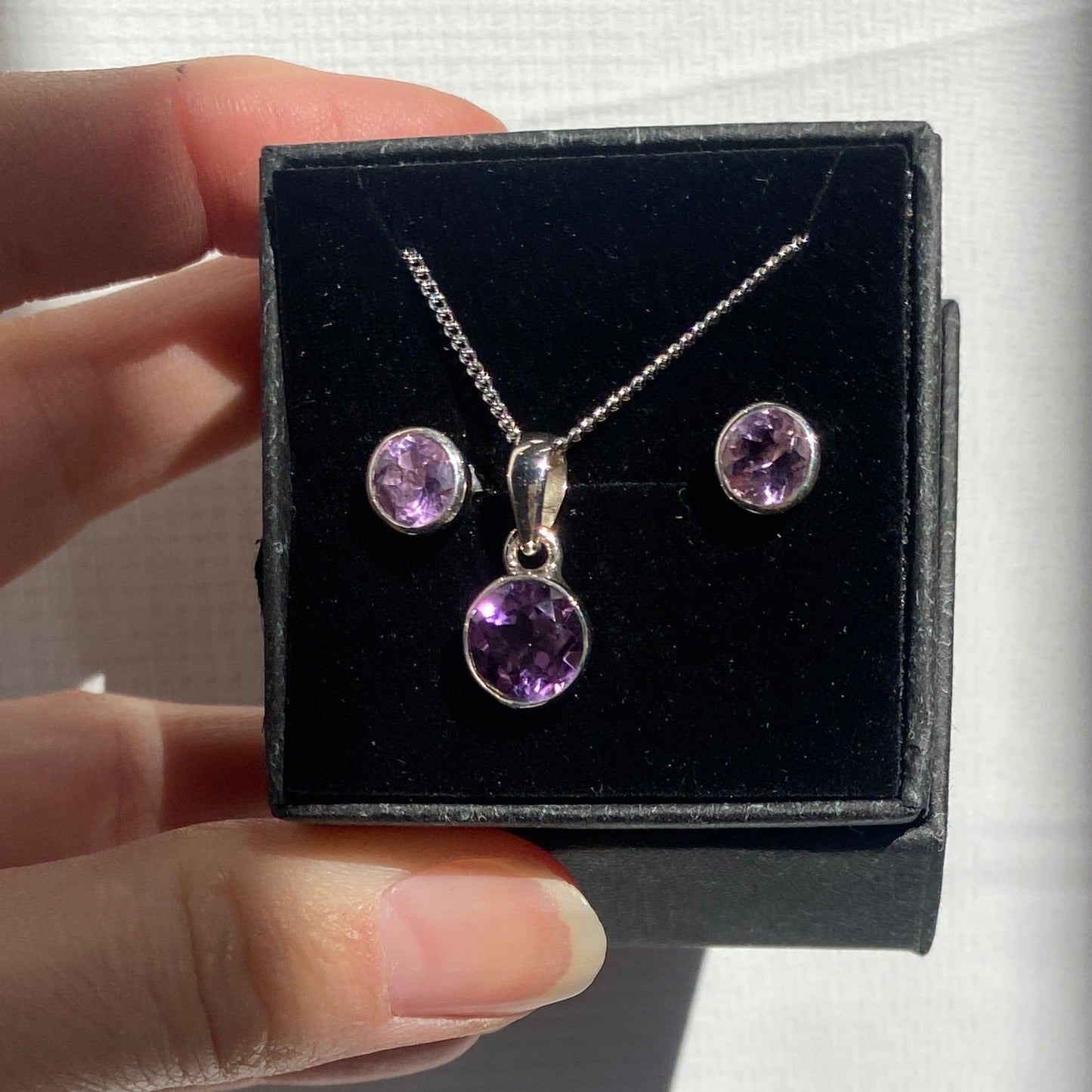 Amethyst set, studs and pendant