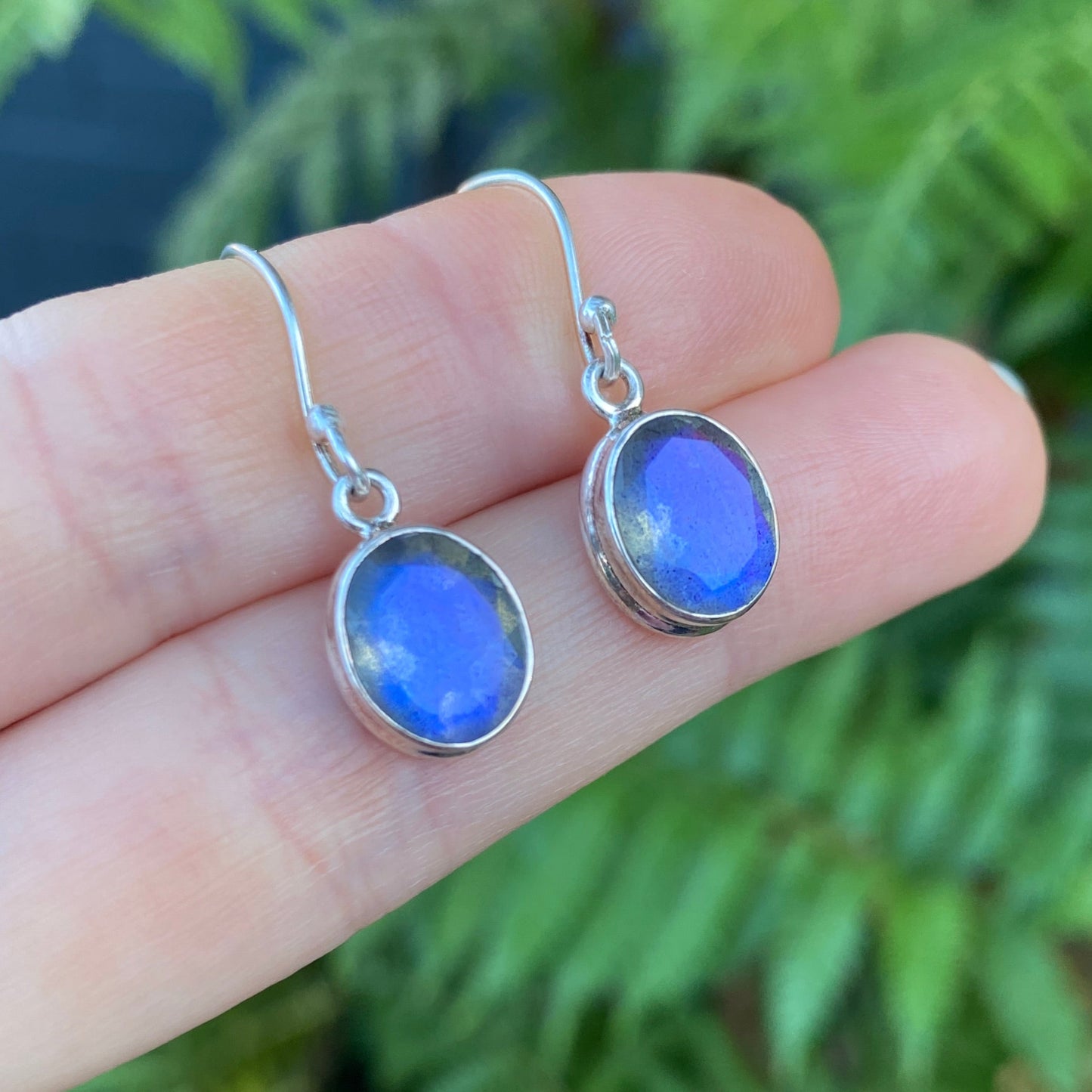 Labradorite sterling silver double bezel faceted earring blue fire