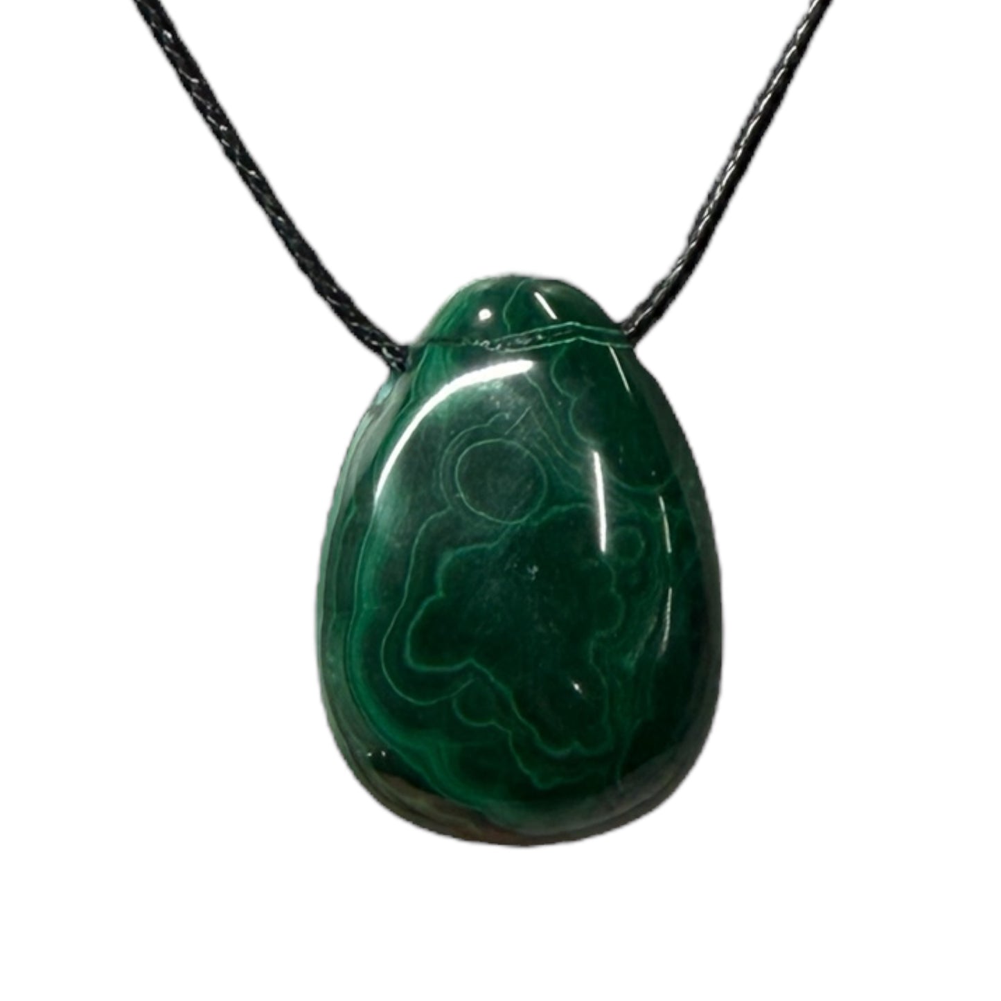 Malachite pendant on black cord