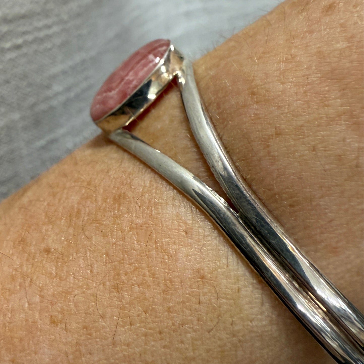 Rhodocrosite sterling silver bangle