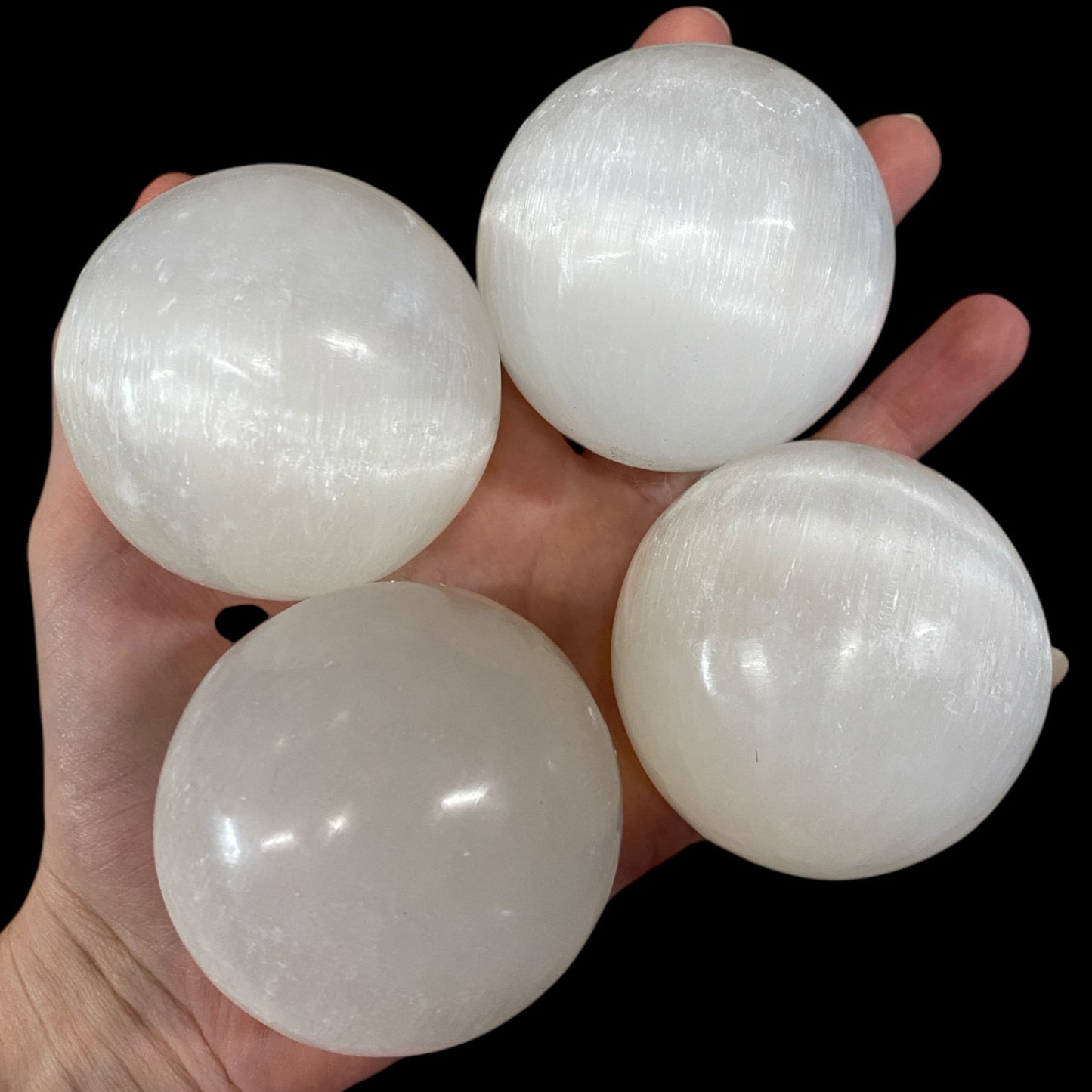 4x Selenite spheres 5-6cm