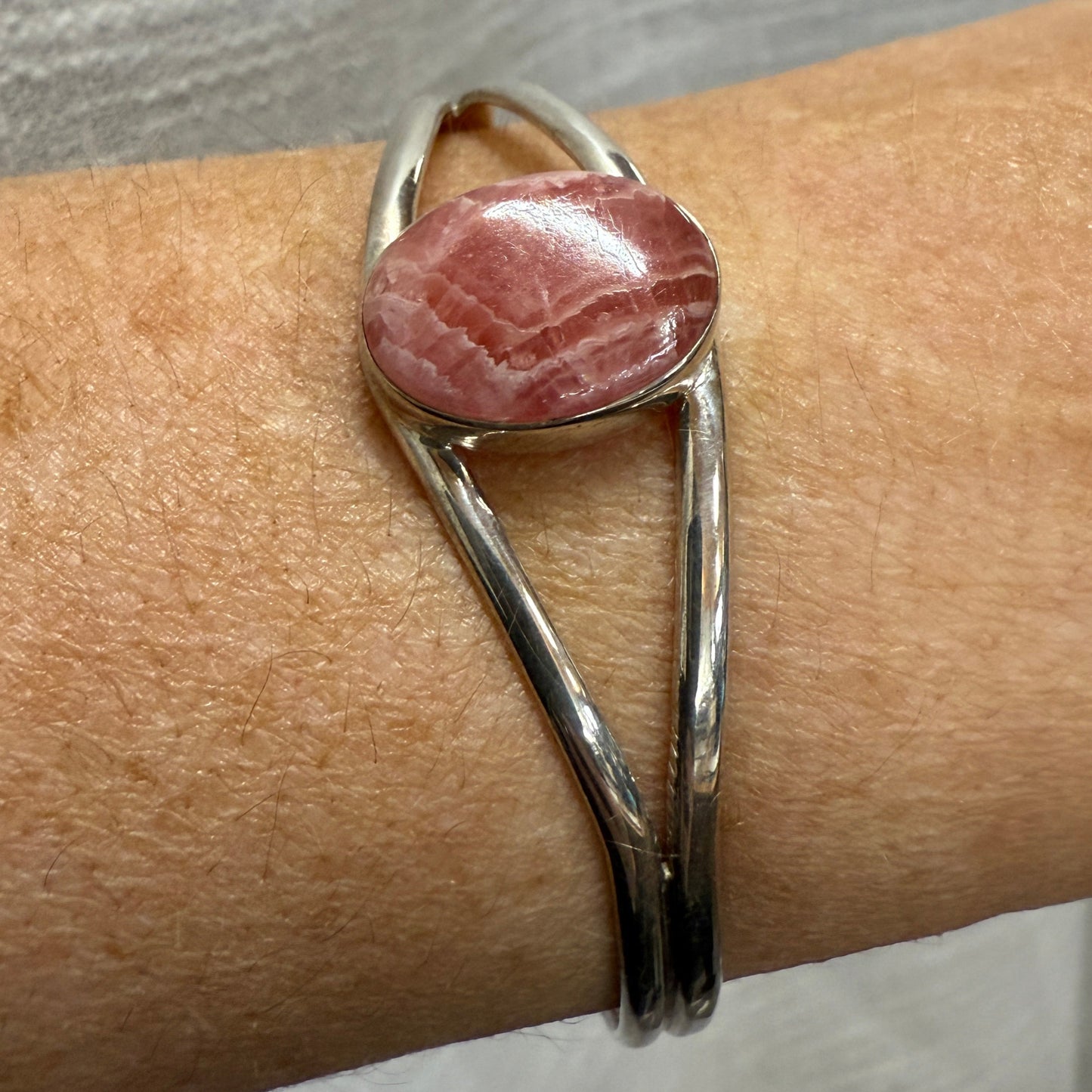 Rhodocrosite sterling silver bangle