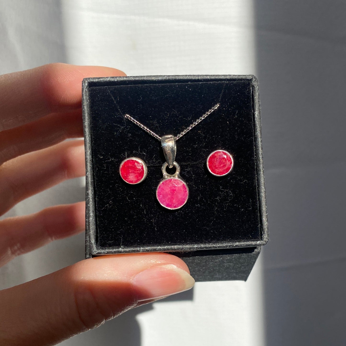Ruby set, studs and pendant