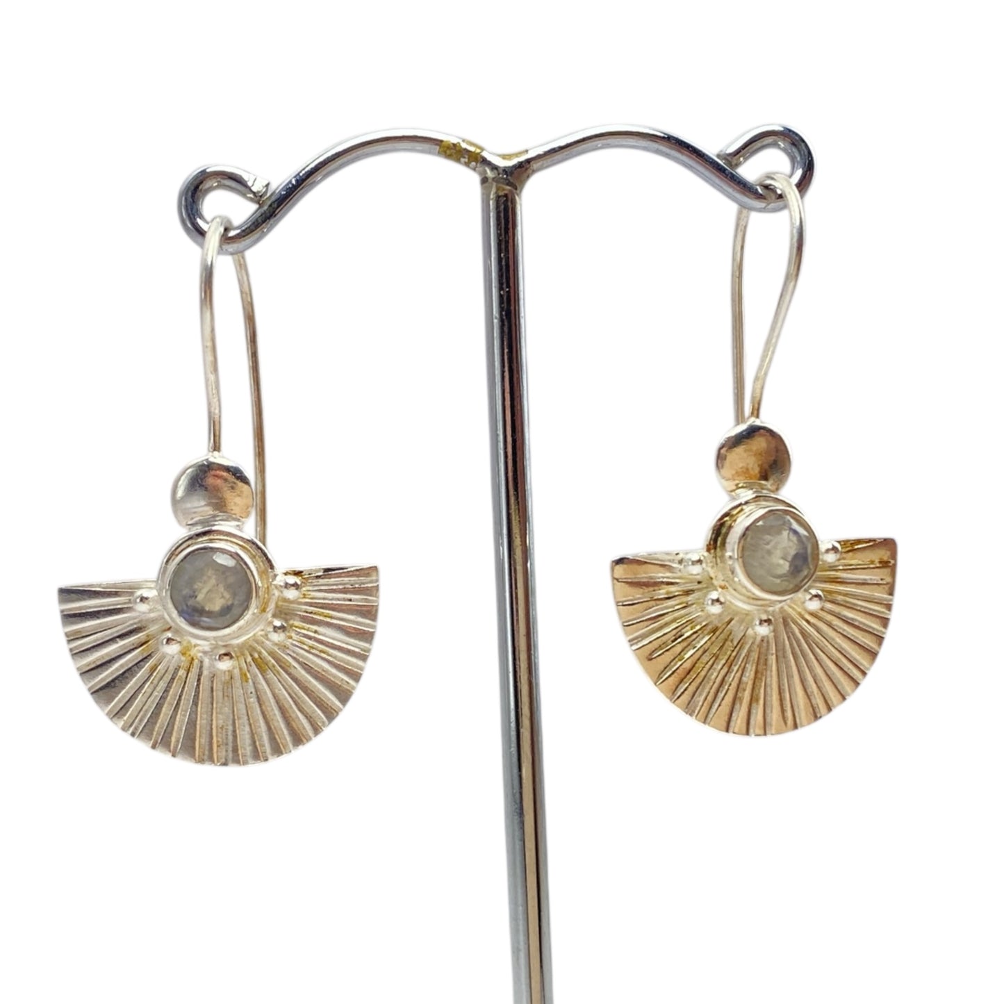 Silver moonstone fan earrings