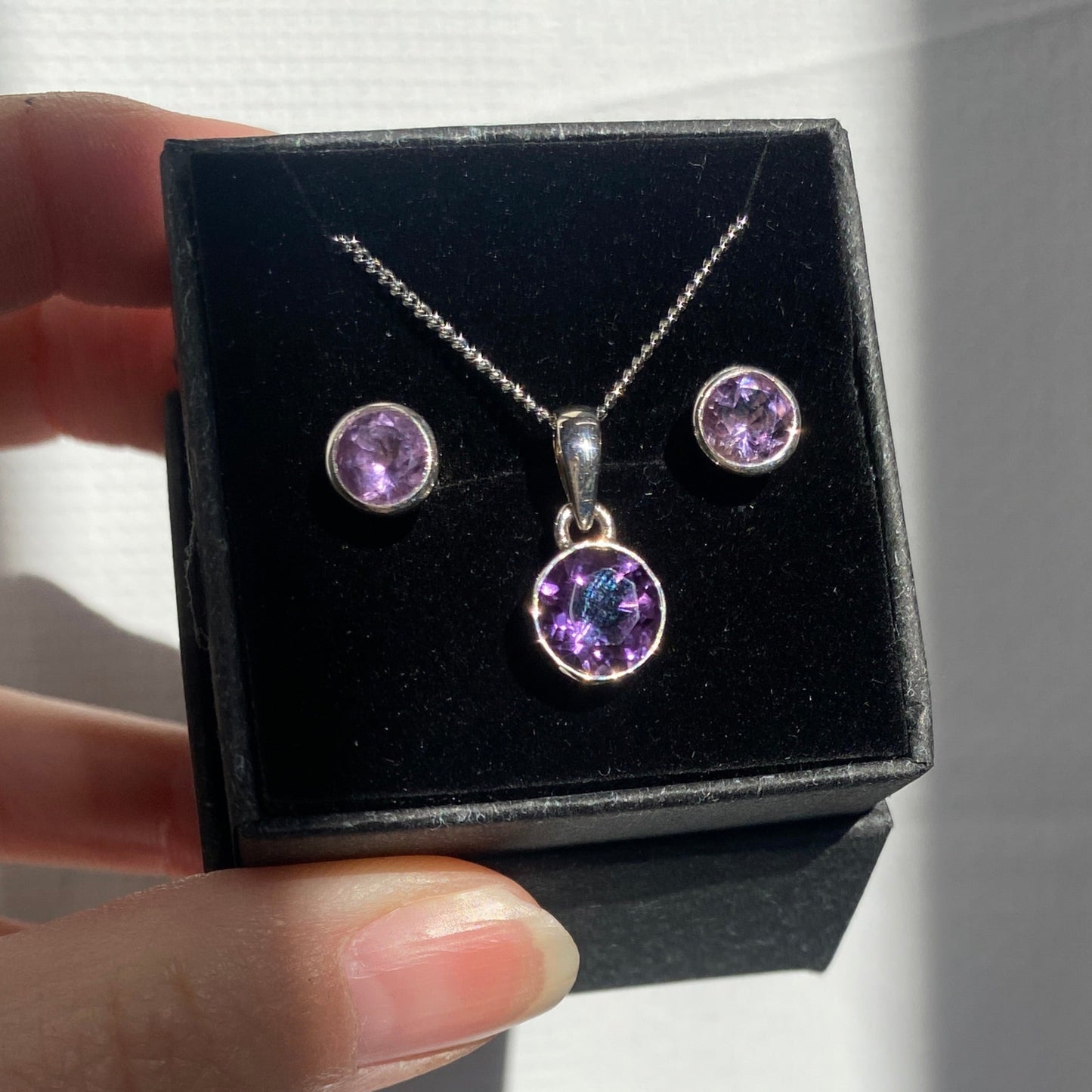 Amethyst set, studs and pendant
