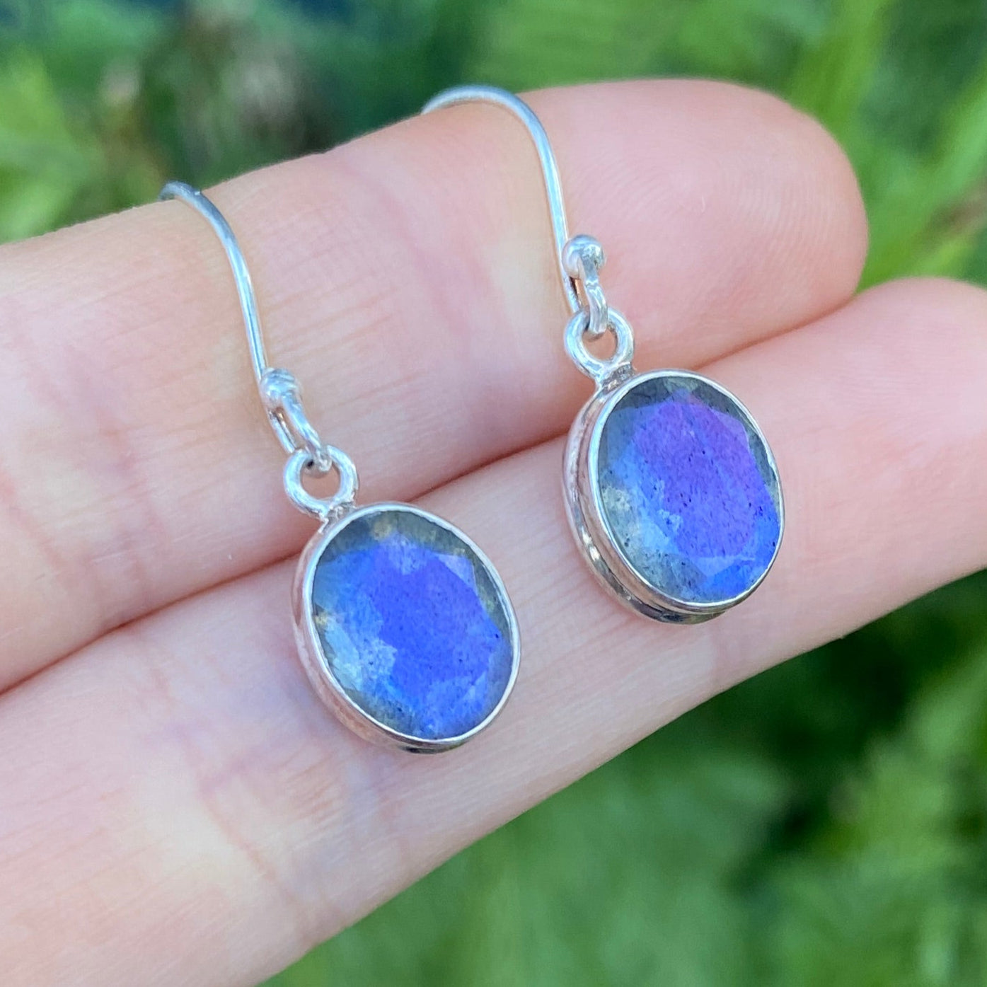 Labradorite sterling silver double bezel faceted earring blue fire