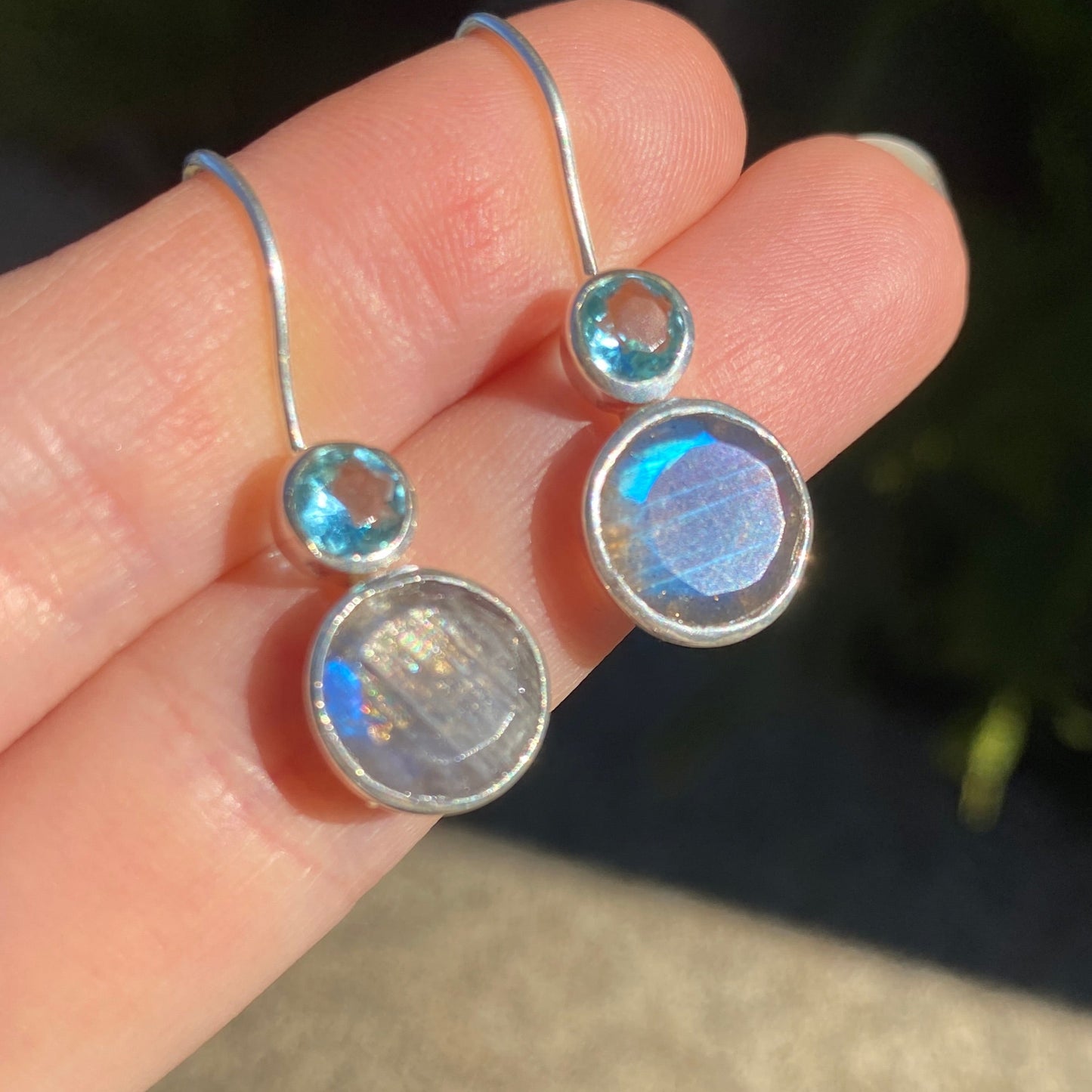 Labradorite and blue topaz earrings silver