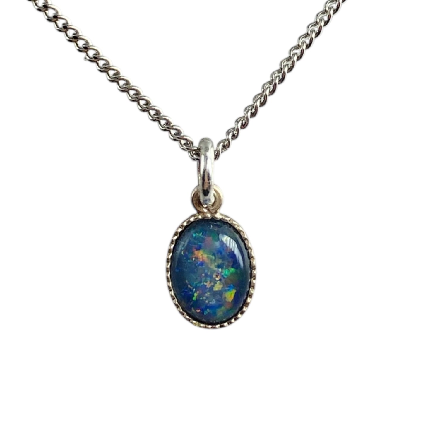 Australian opal pendant 6 x8mm sterling silver