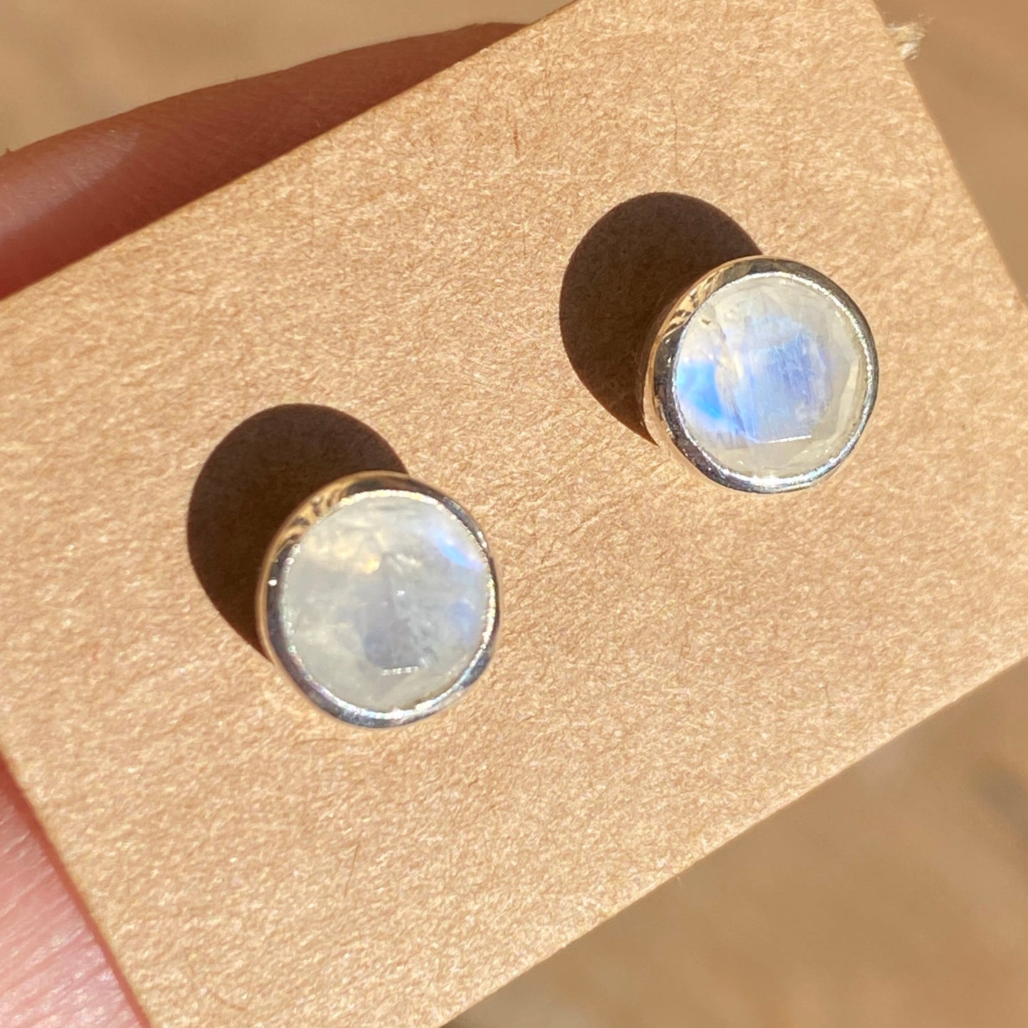 Moonstone sterling silver studs faceted 6mm