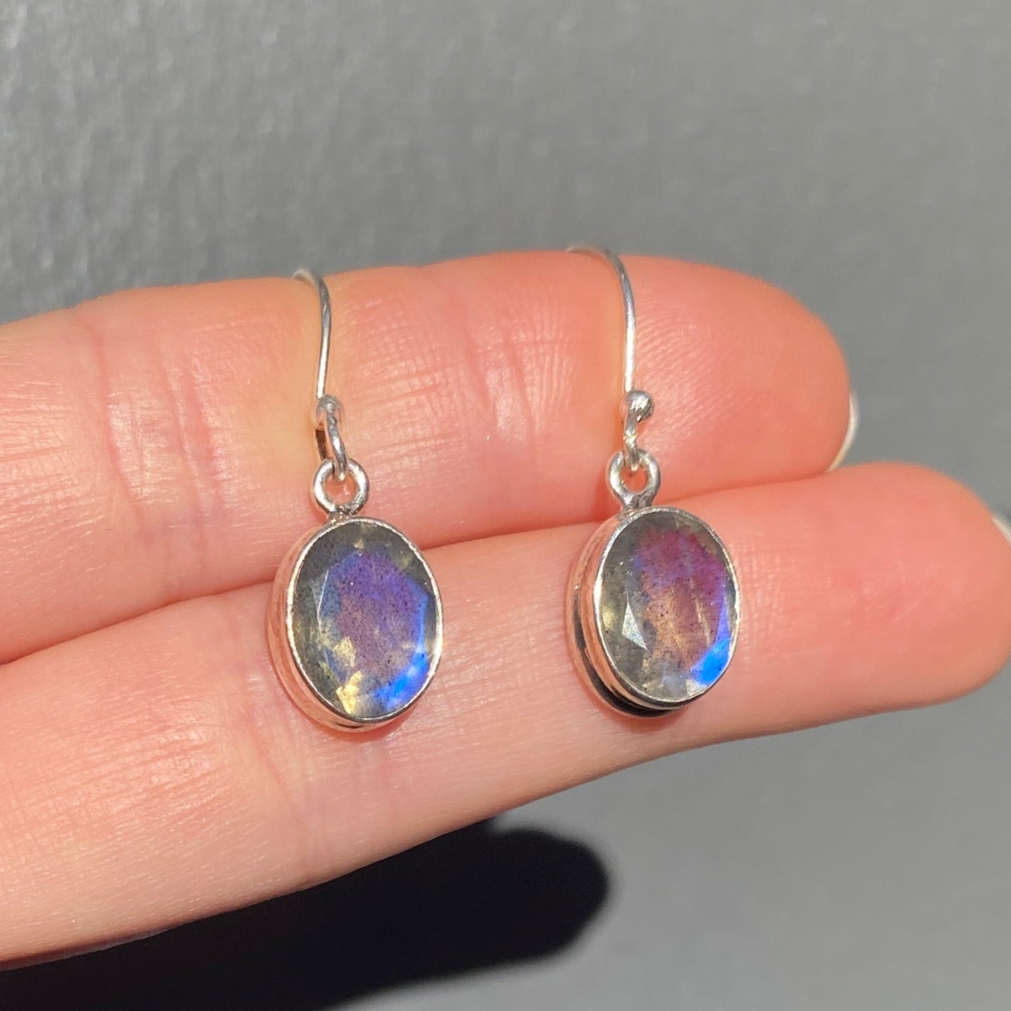 Labradorite sterling silver double bezel faceted earring blue fire