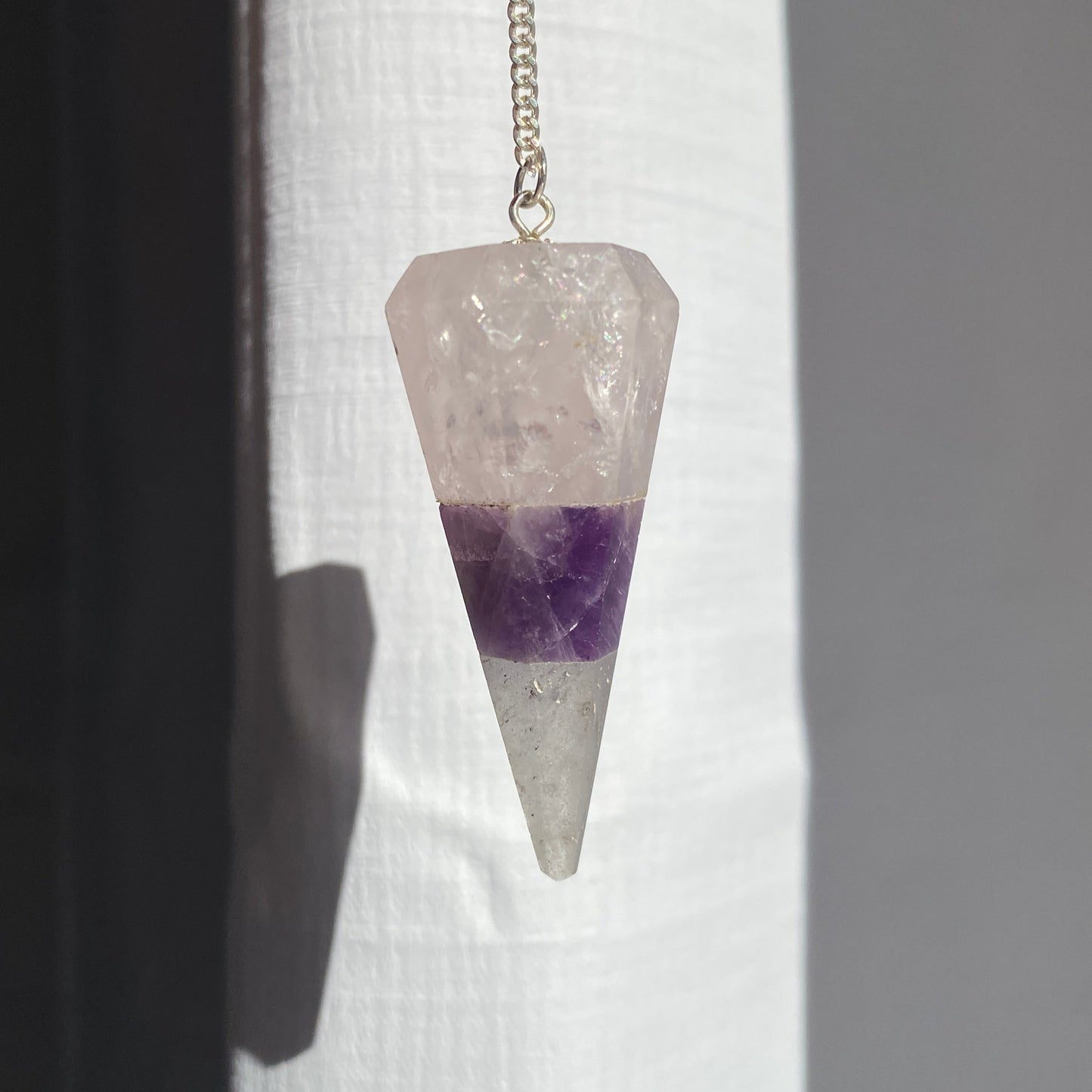 Rose Quartz, Amethyst, clear quartz faceted Pendulum
