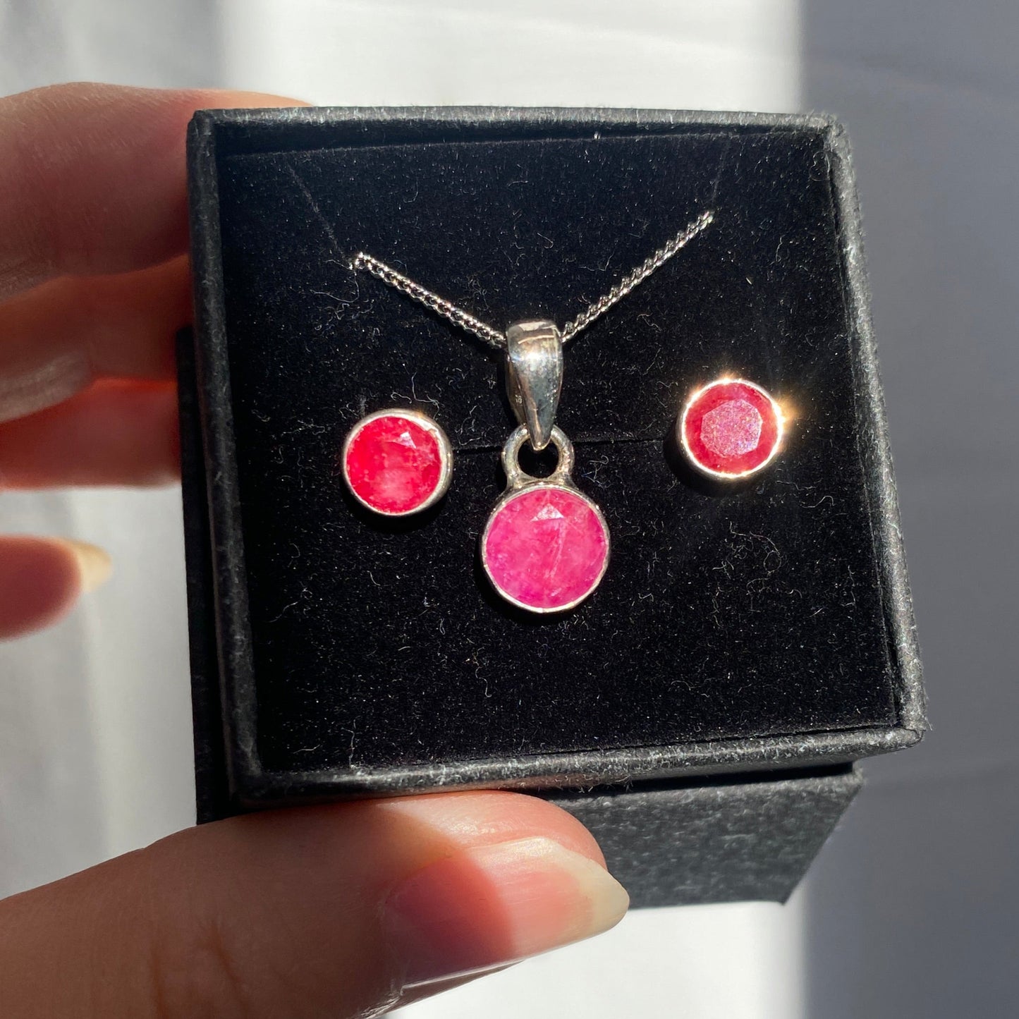 Ruby set, studs and pendant