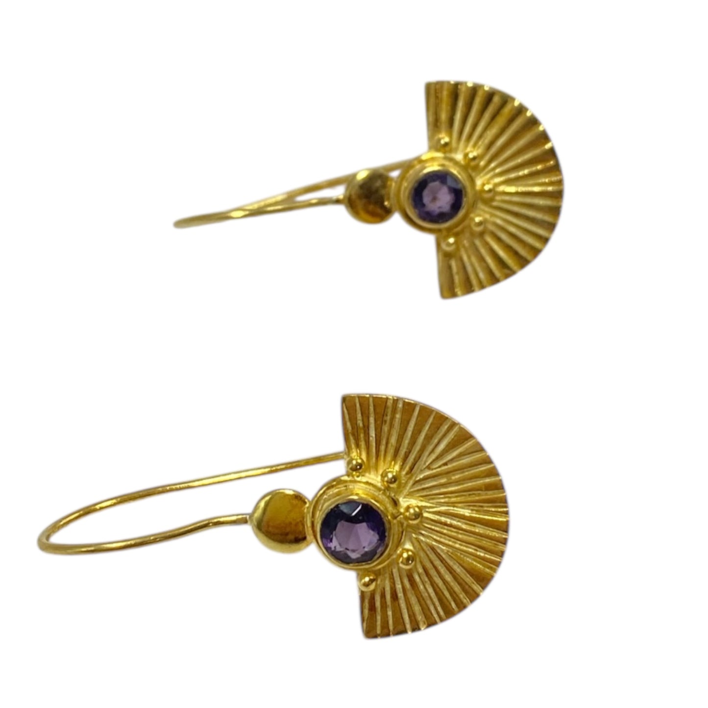Gold amethyst fan earrings