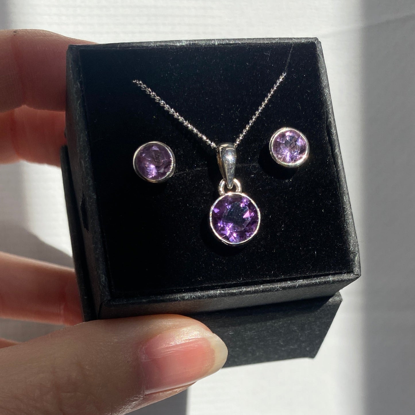 Amethyst set, studs and pendant