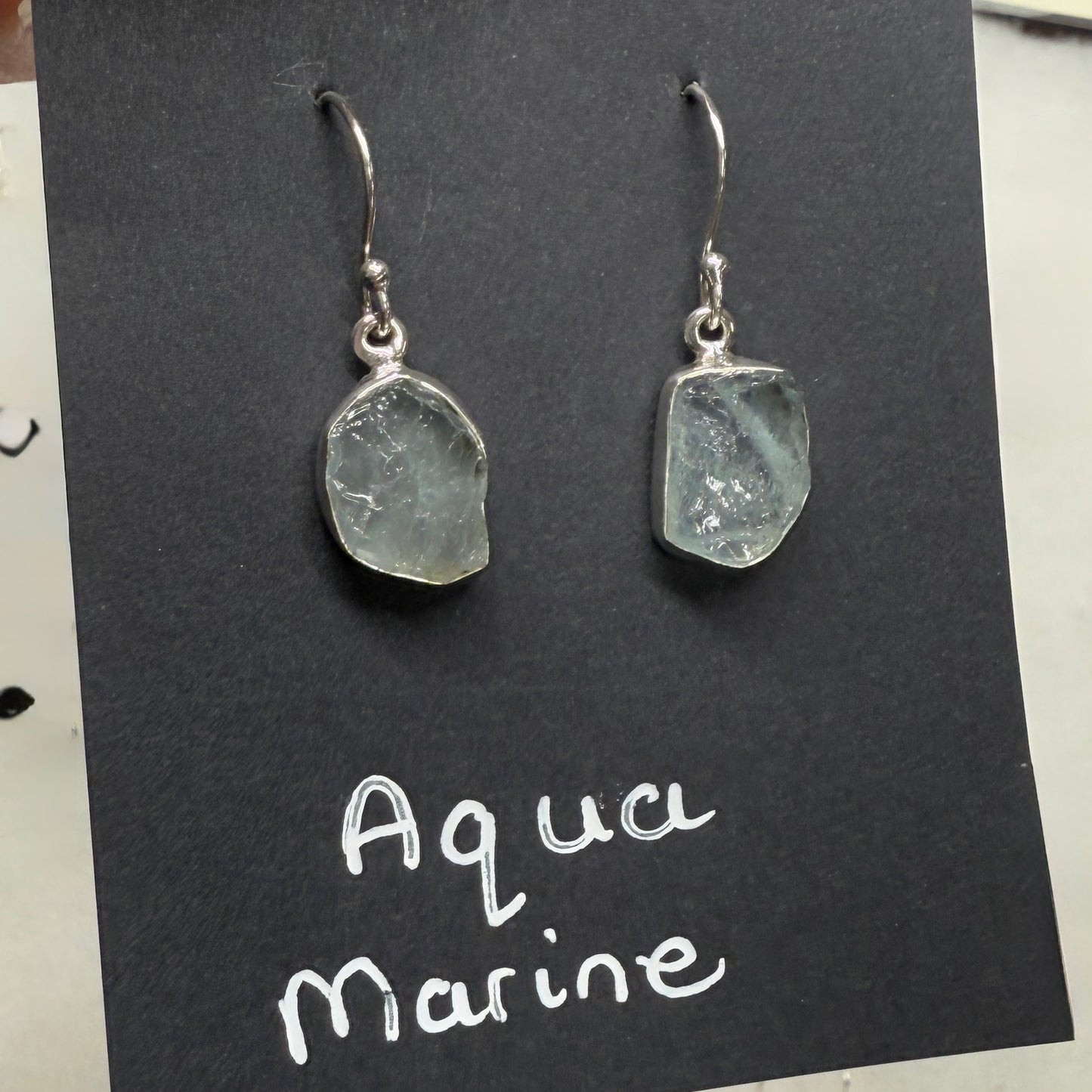 Aqua marine natural rough cut sterling silver earrings