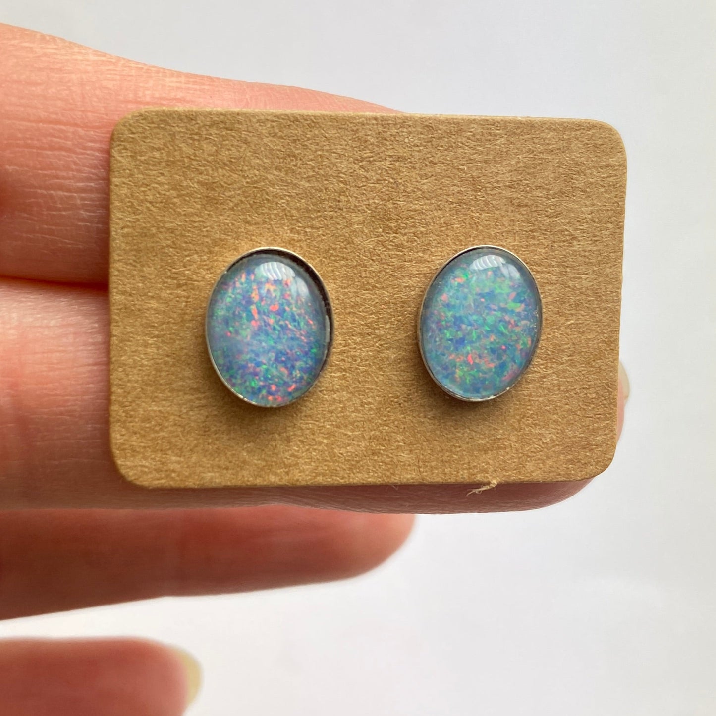 Australian opal 8x10mm sterling silver studs