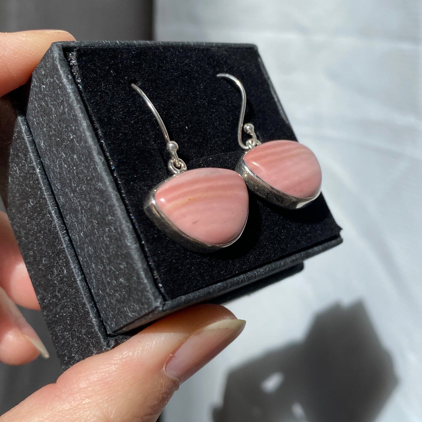 Australian pink opal earrings sterling silver