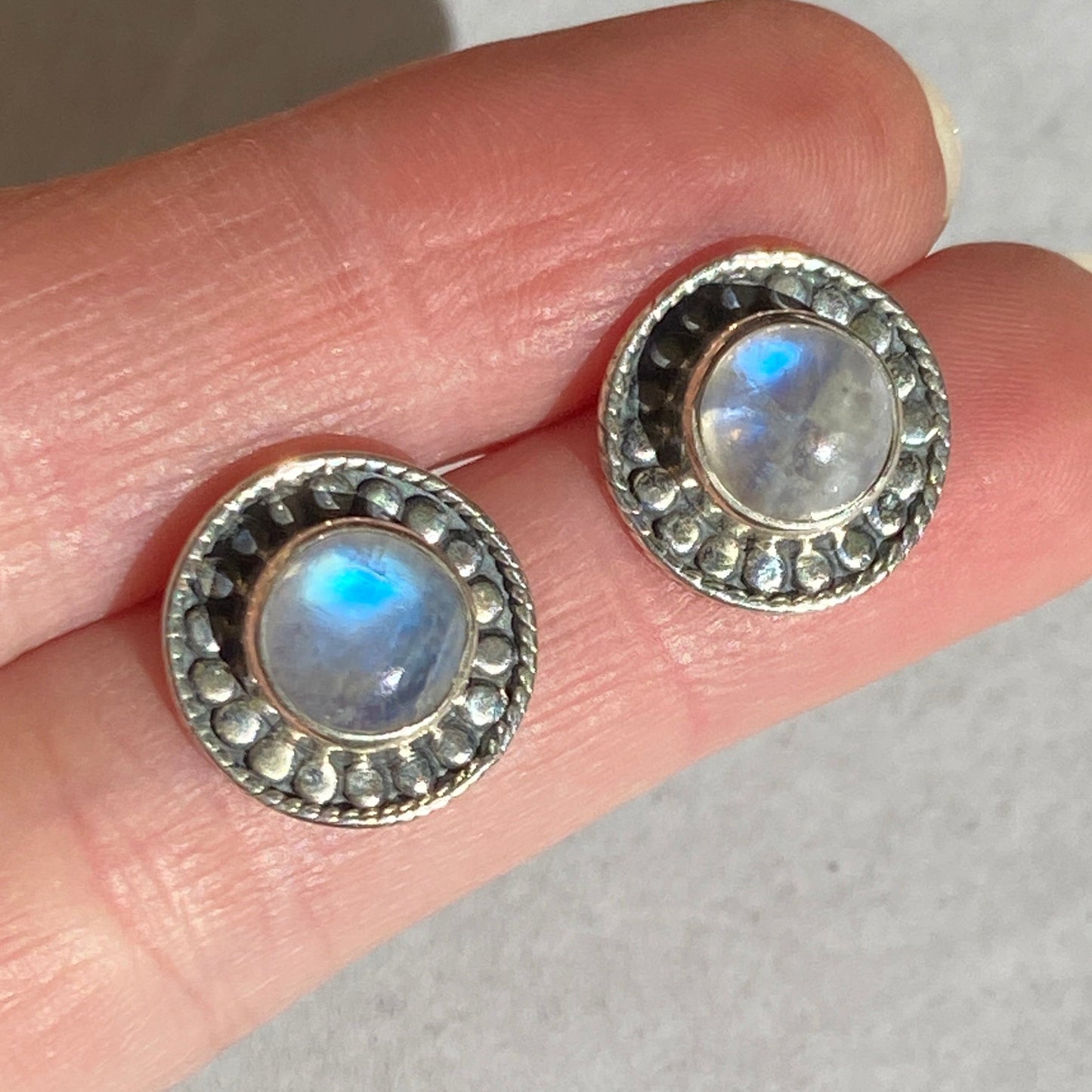 Moonstone studs sterling silver