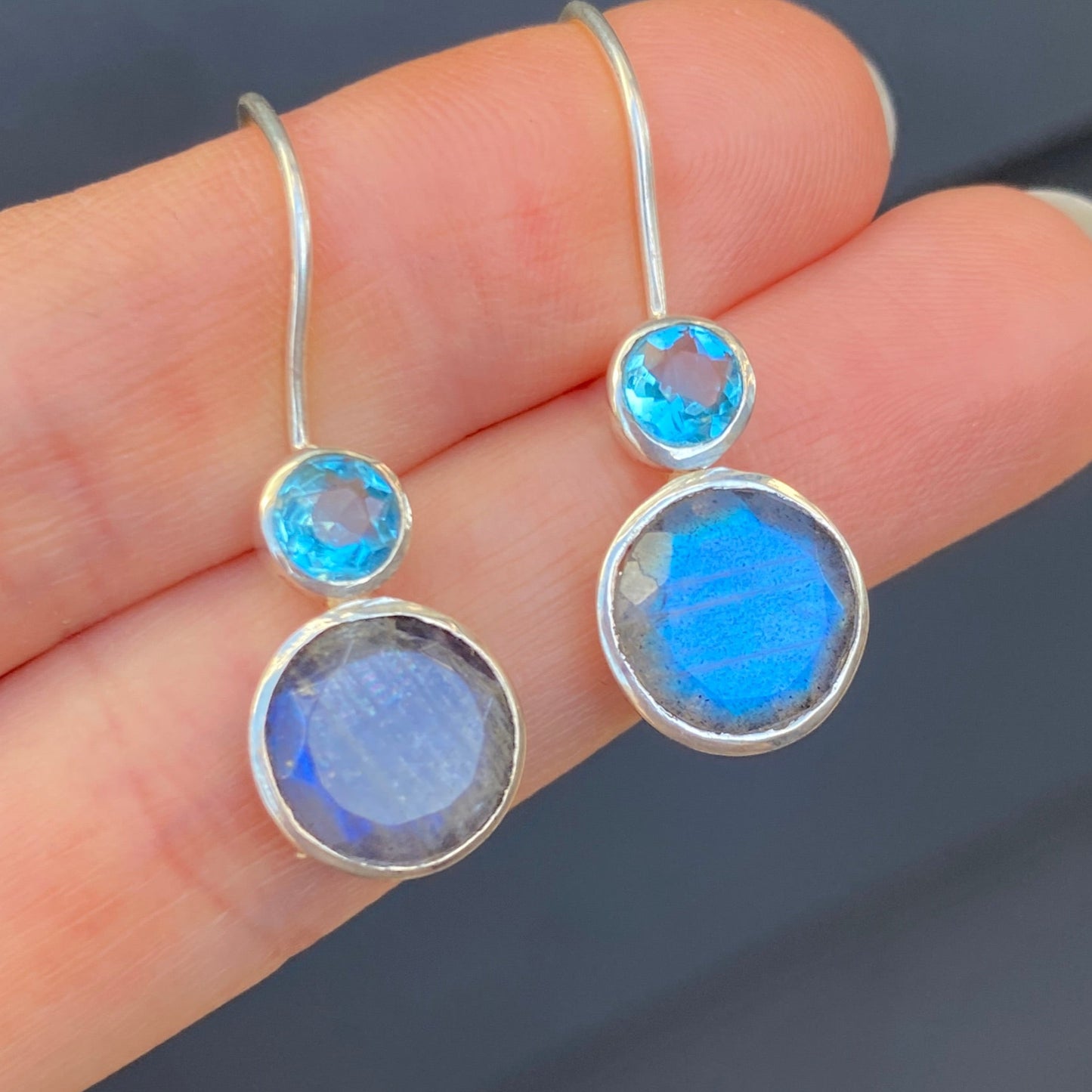 Labradorite and blue topaz earrings silver