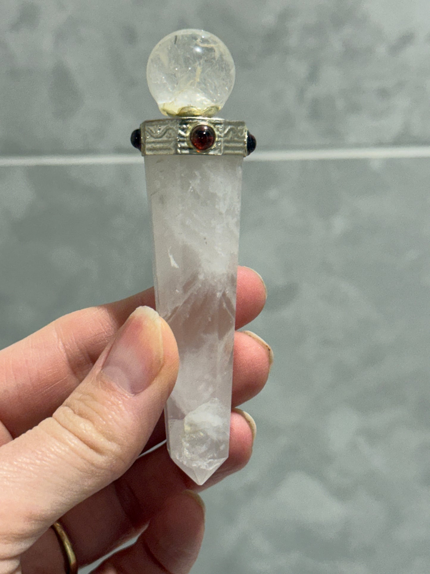 Clear Quartz and garnet wand