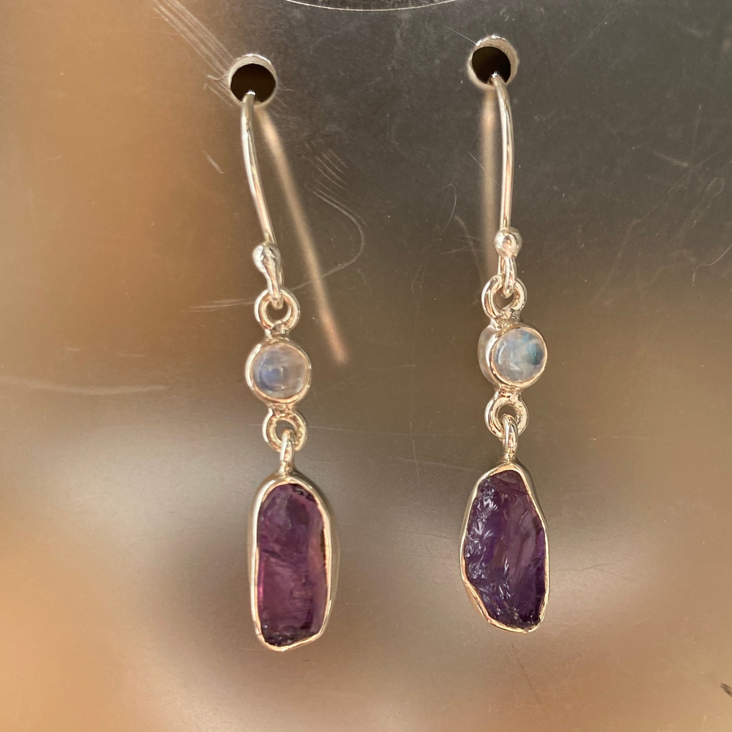 Moonstone and Amethyst sterling silver earrings