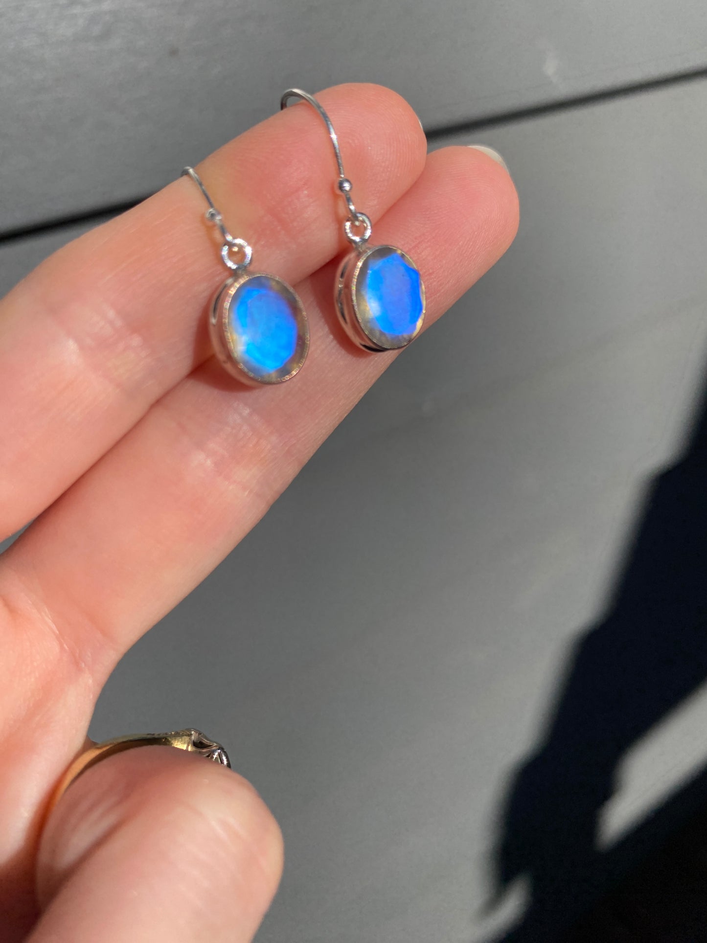 Labradorite sterling silver double bezel faceted earring blue fire