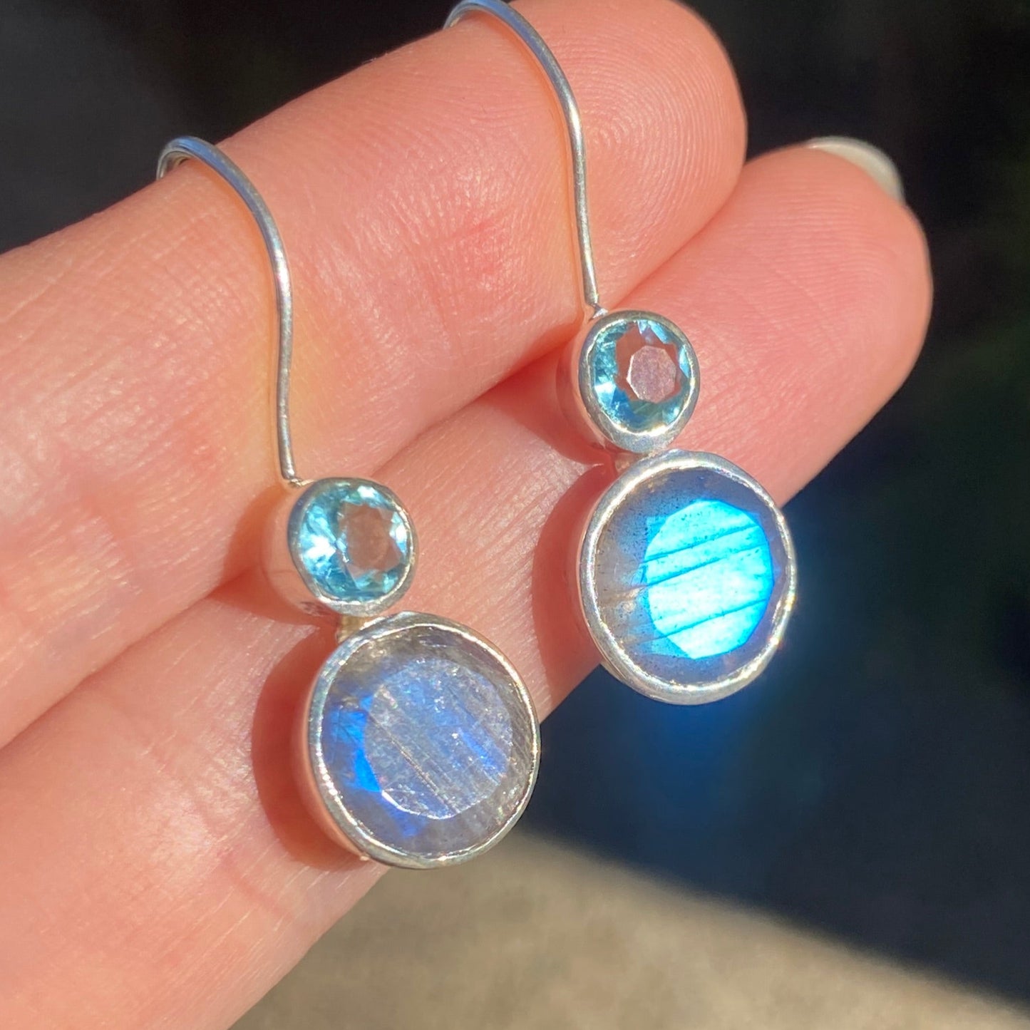 Labradorite and blue topaz earrings silver
