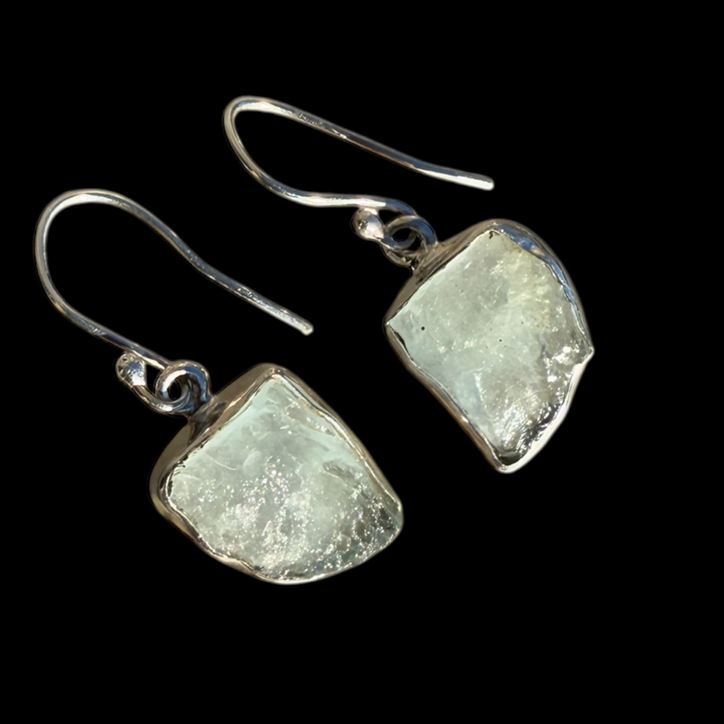 Aqua marine natural rough cut sterling silver earrings