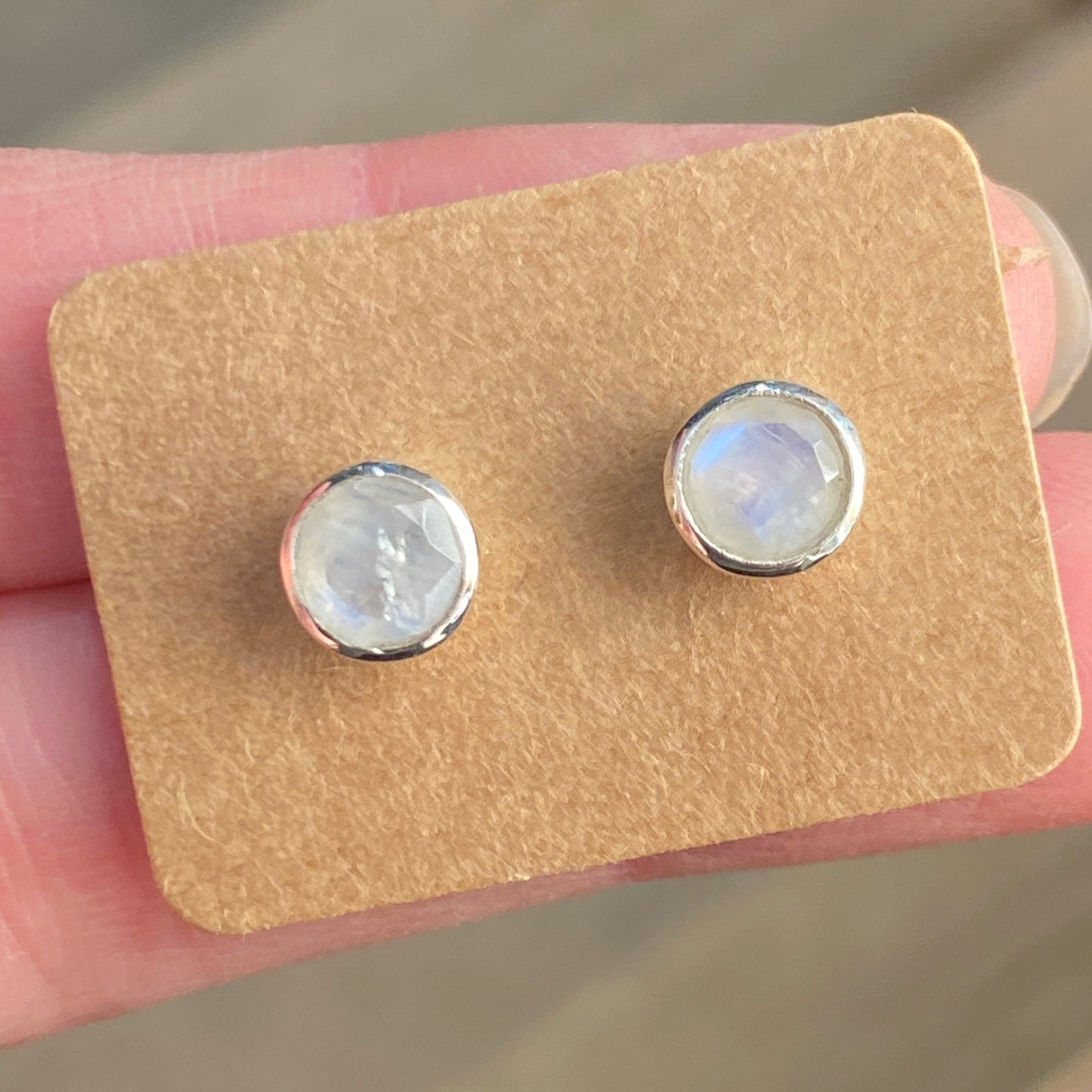 Moonstone sterling silver studs faceted 6mm