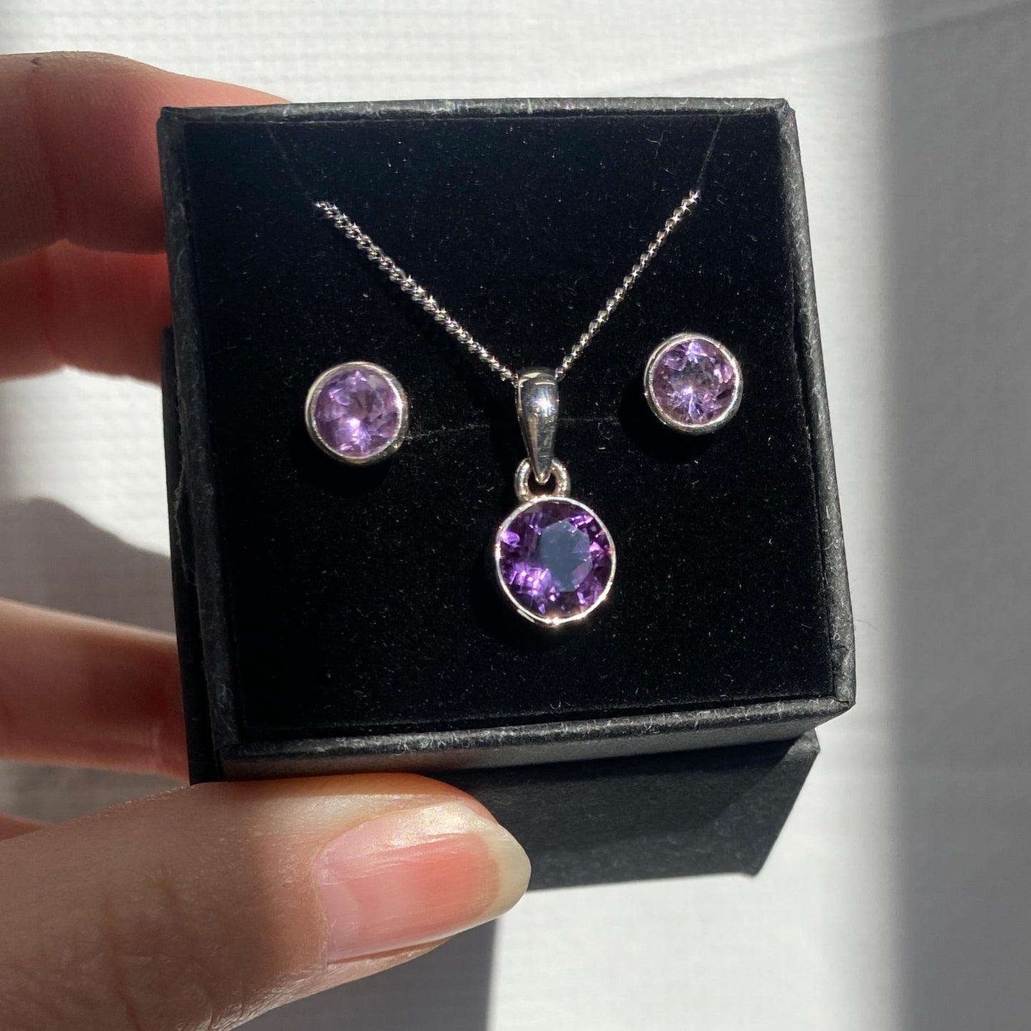 Amethyst set, studs and pendant