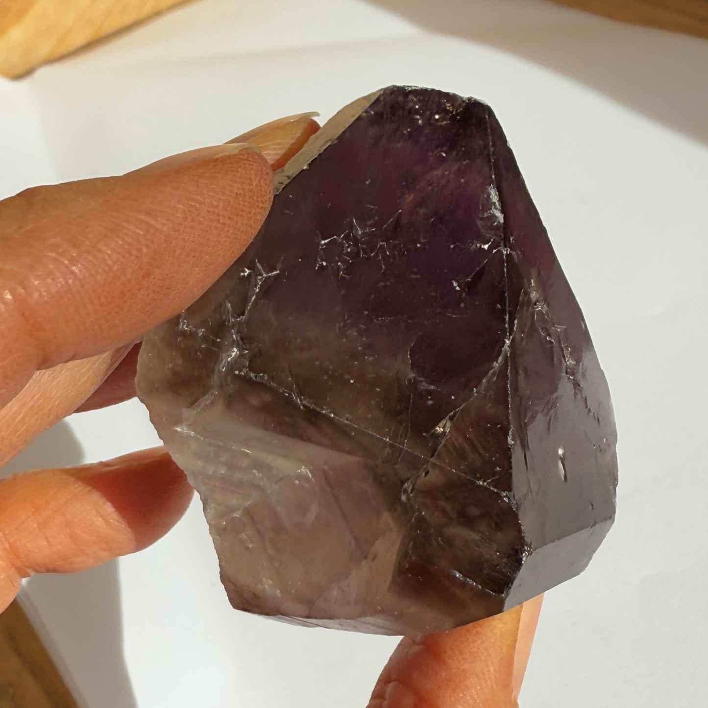 Australian Amethyst with natural smoky quartz terminator