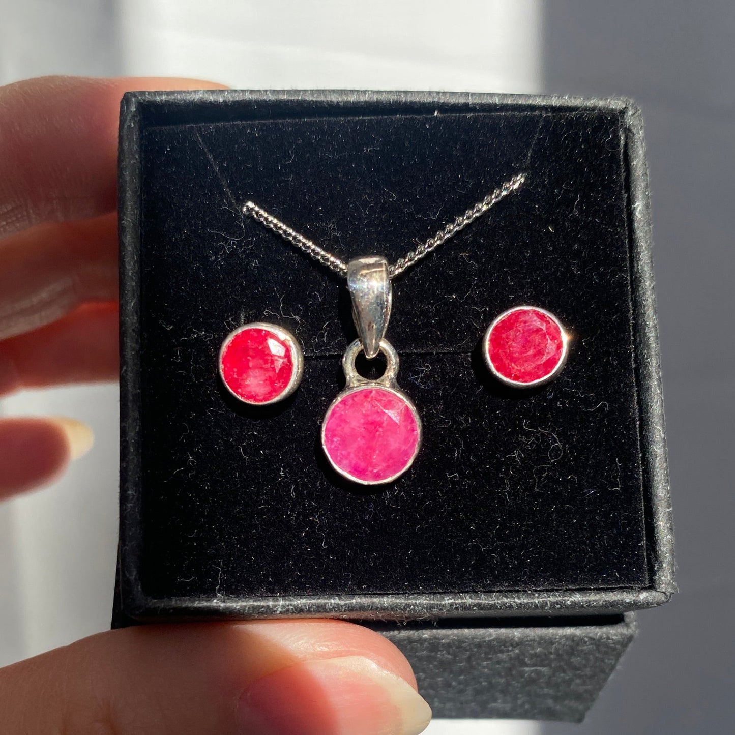 Ruby set, studs and pendant