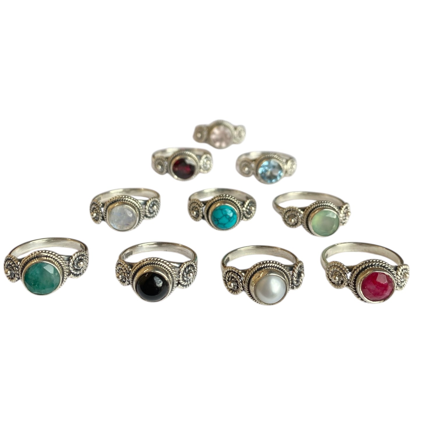 Sterling silver 6mm rings with swirl design Rose Quartz