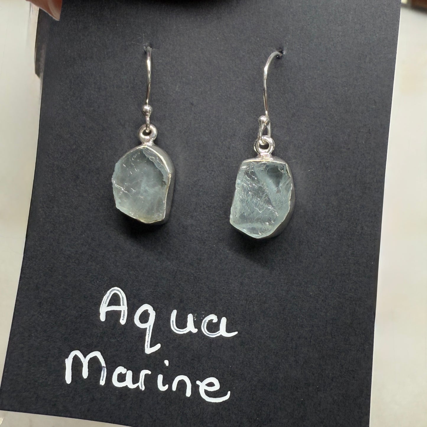 Aqua marine natural rough cut sterling silver earrings