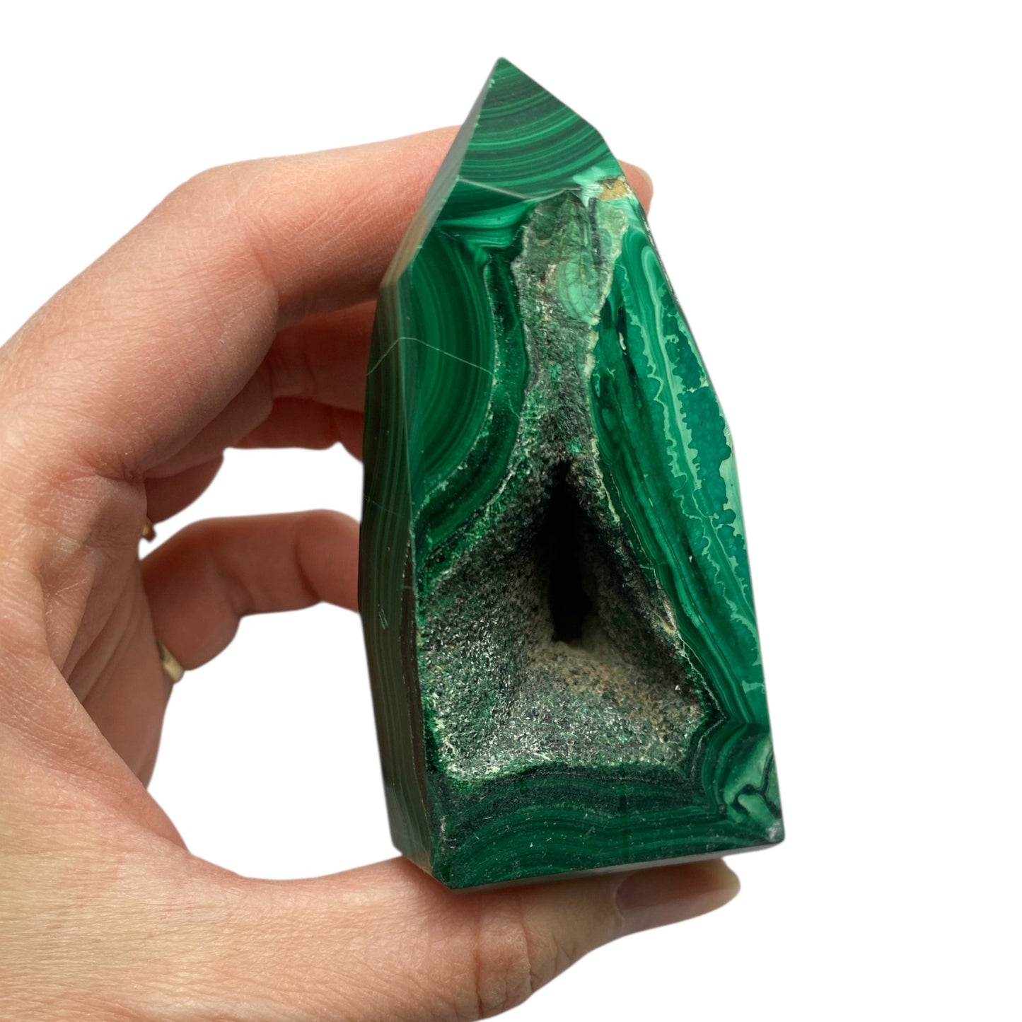 Malachite Tower rare with a druzy cave