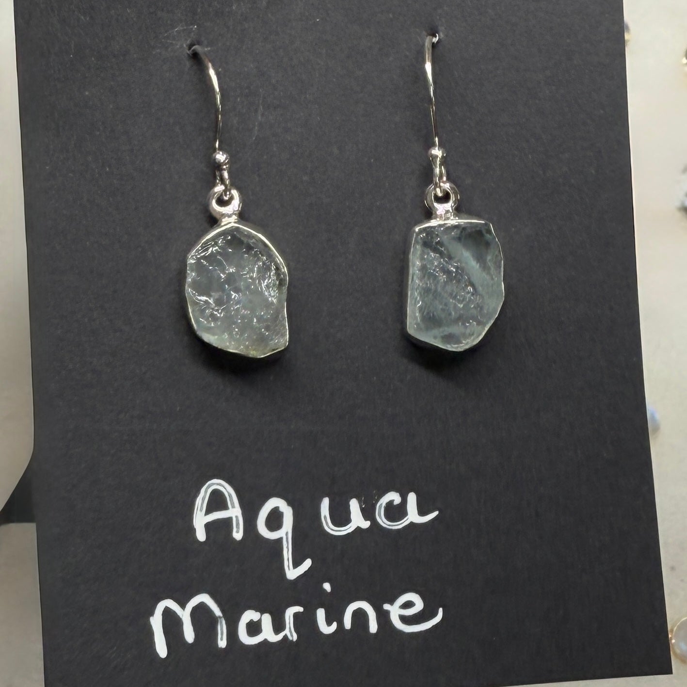 Aqua marine natural rough cut sterling silver earrings