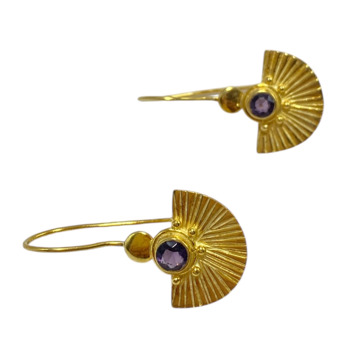 Gold amethyst fan earrings