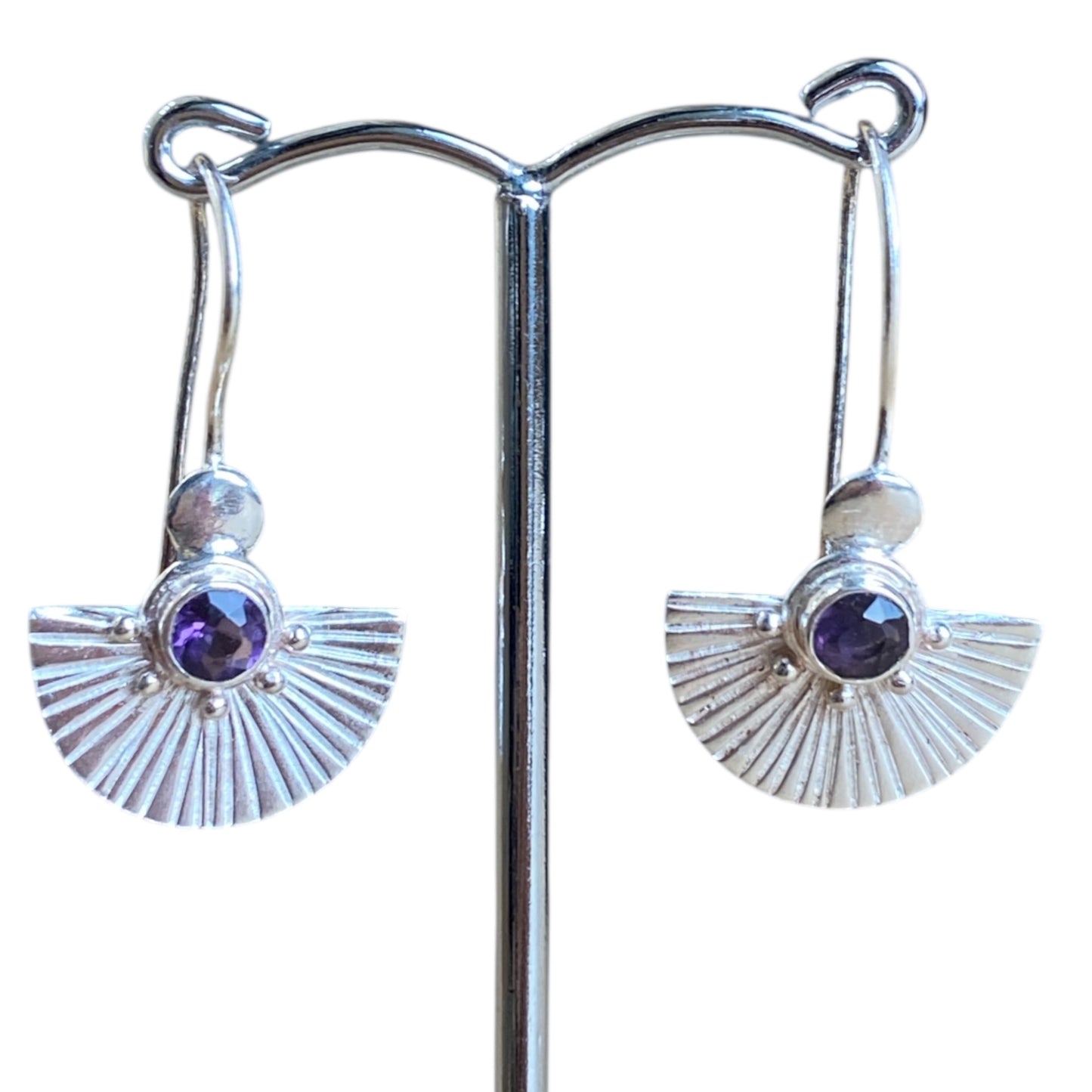 Silver amethyst fan earrings