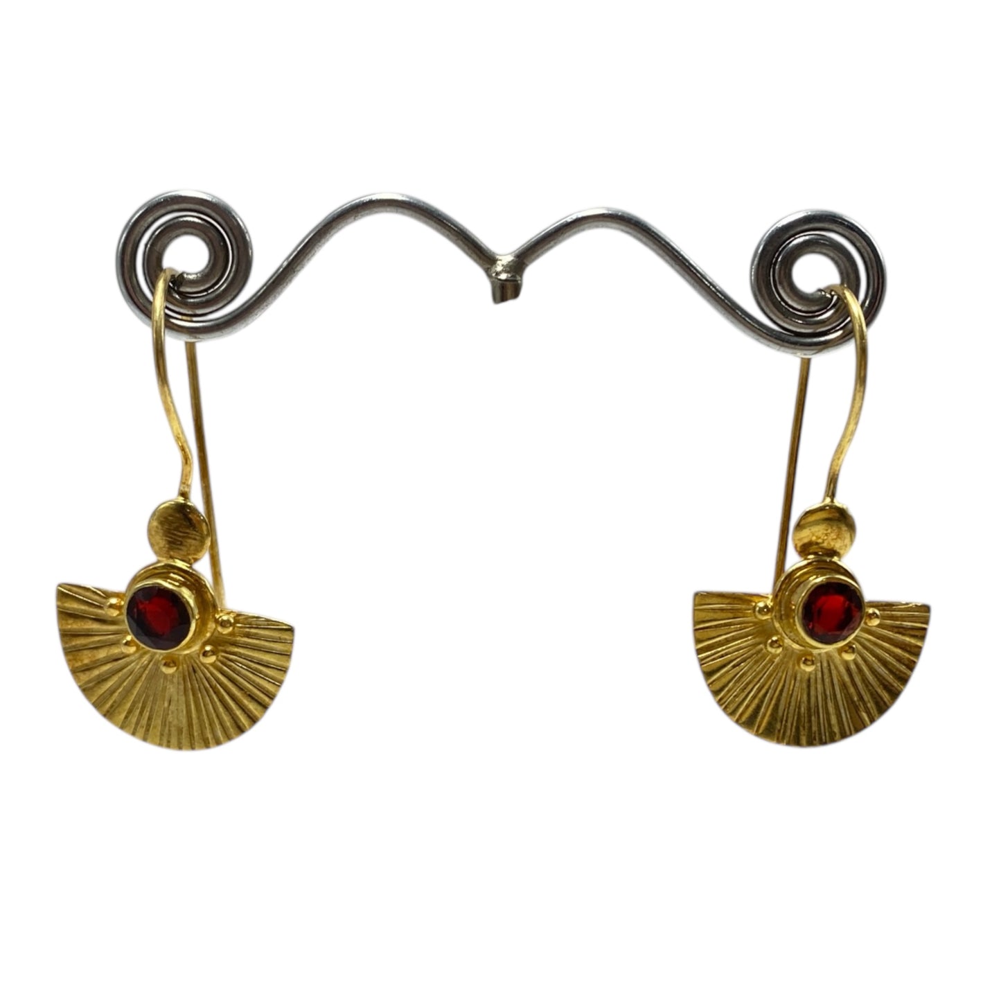 Gold garnet fan earrings