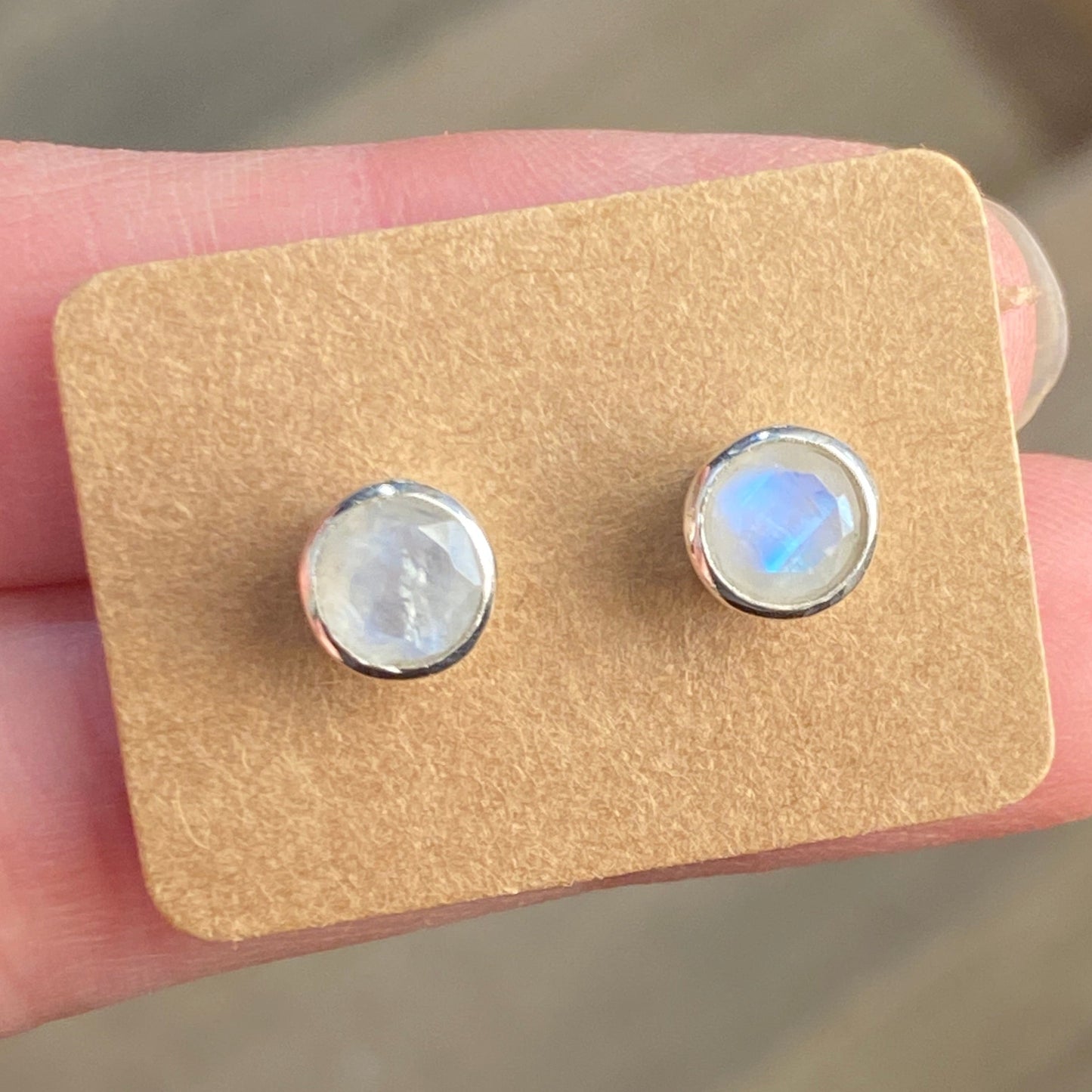 Moonstone sterling silver studs faceted 6mm