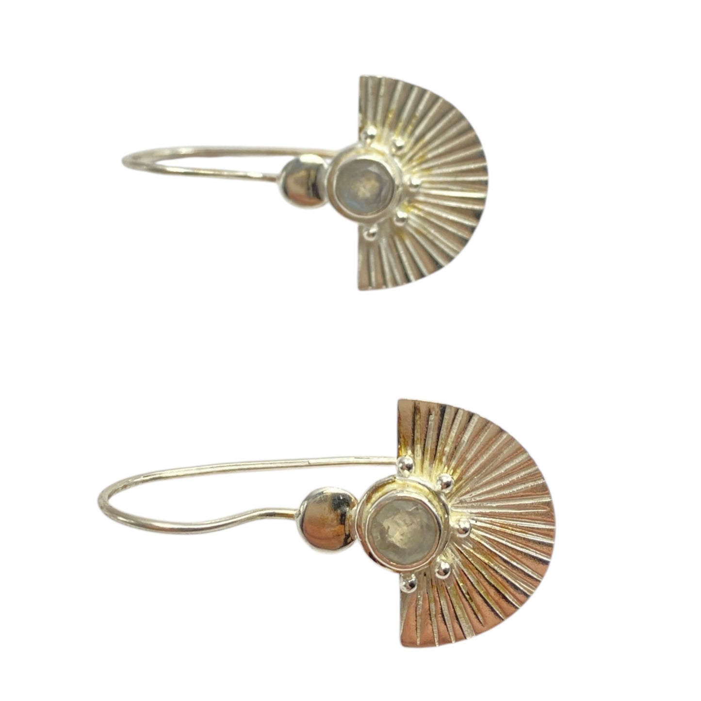 Silver moonstone fan earrings