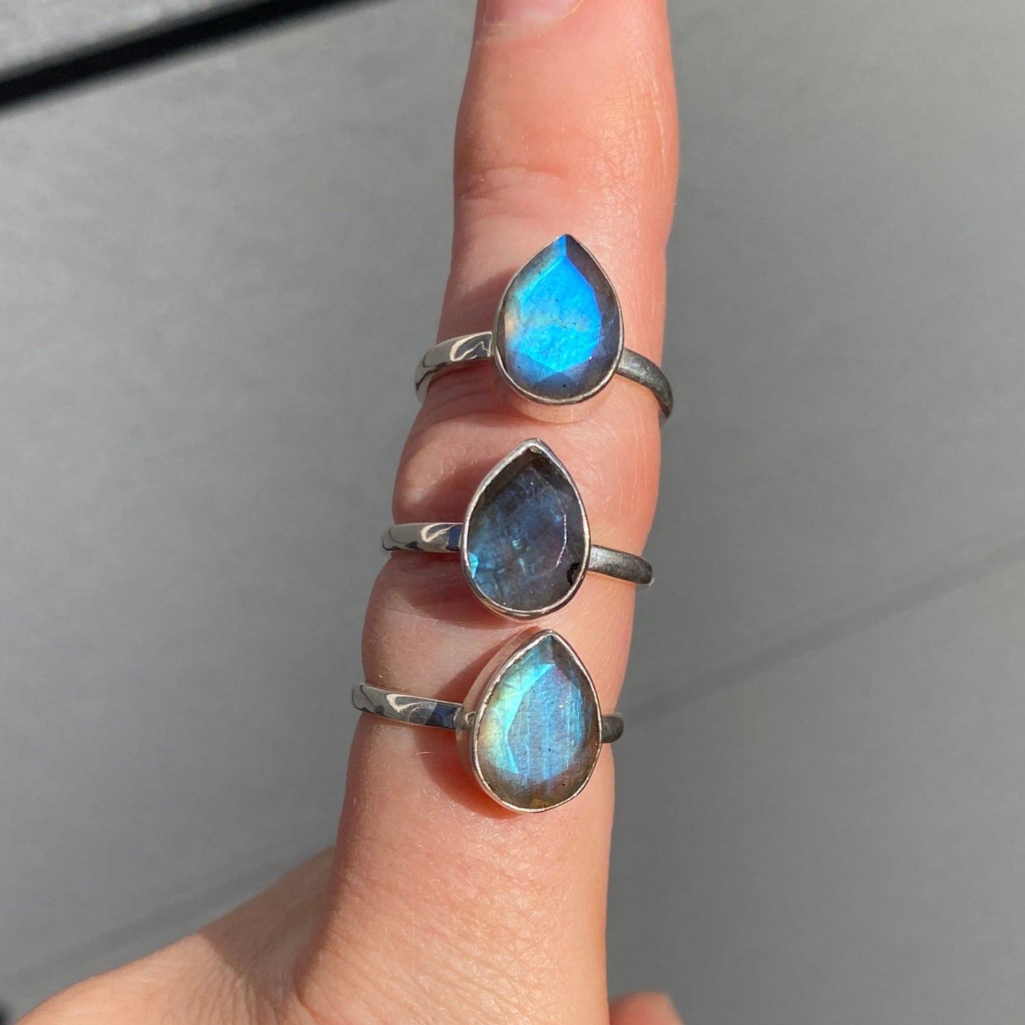 Labradorite blue fire tear drop ring