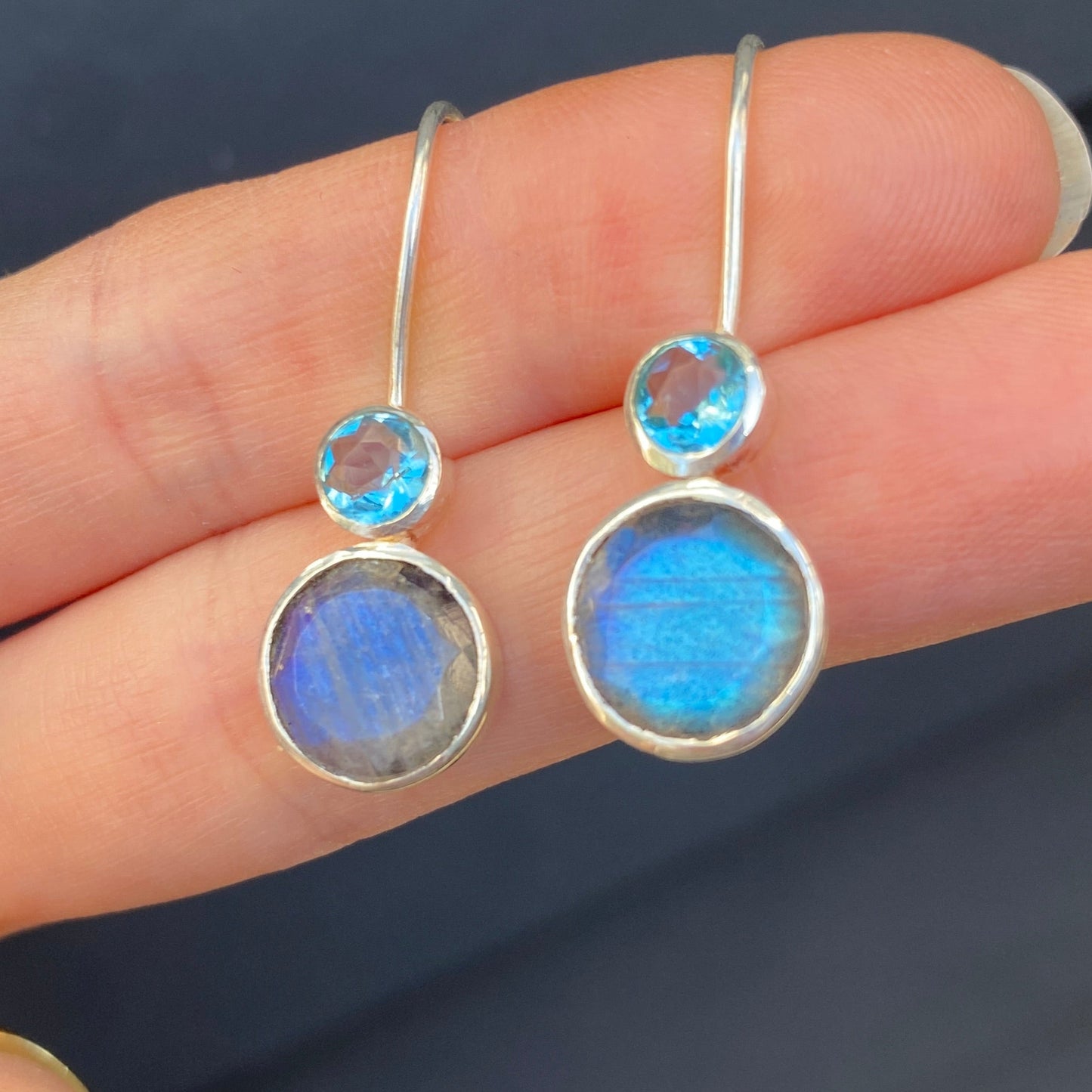 Labradorite and blue topaz earrings silver