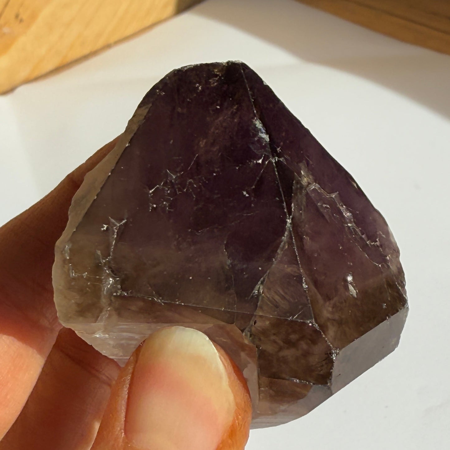 Australian Amethyst with natural smoky quartz terminator