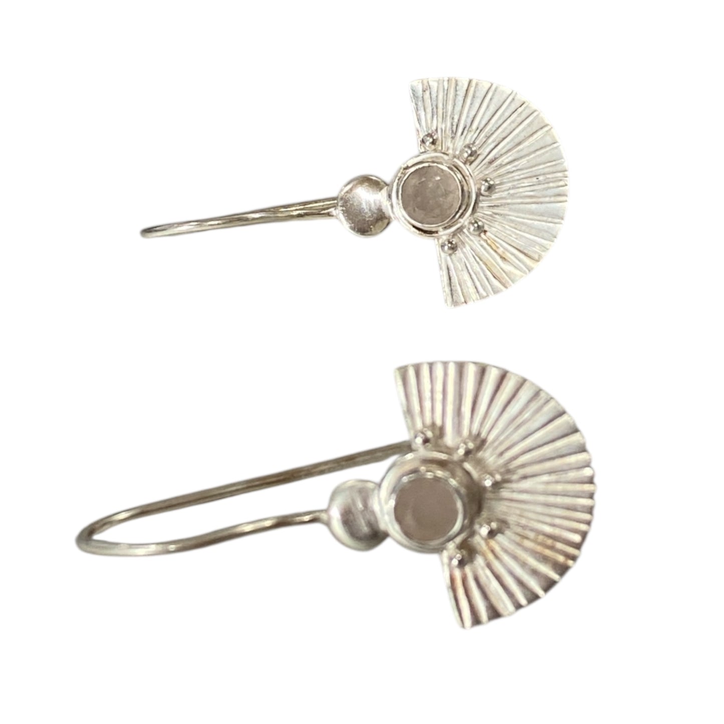 Silver rose quartz fan earrings